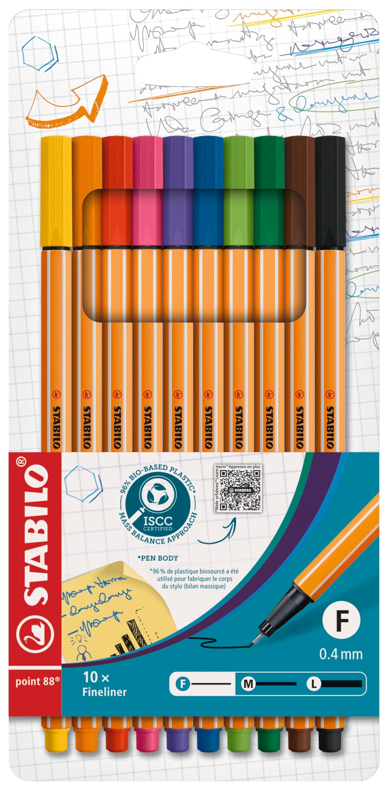 STABILO point 88 Fineliner - 0.4mm Line Width | Pack of 10 Assorted Colours | Metal-Cased Tip 1