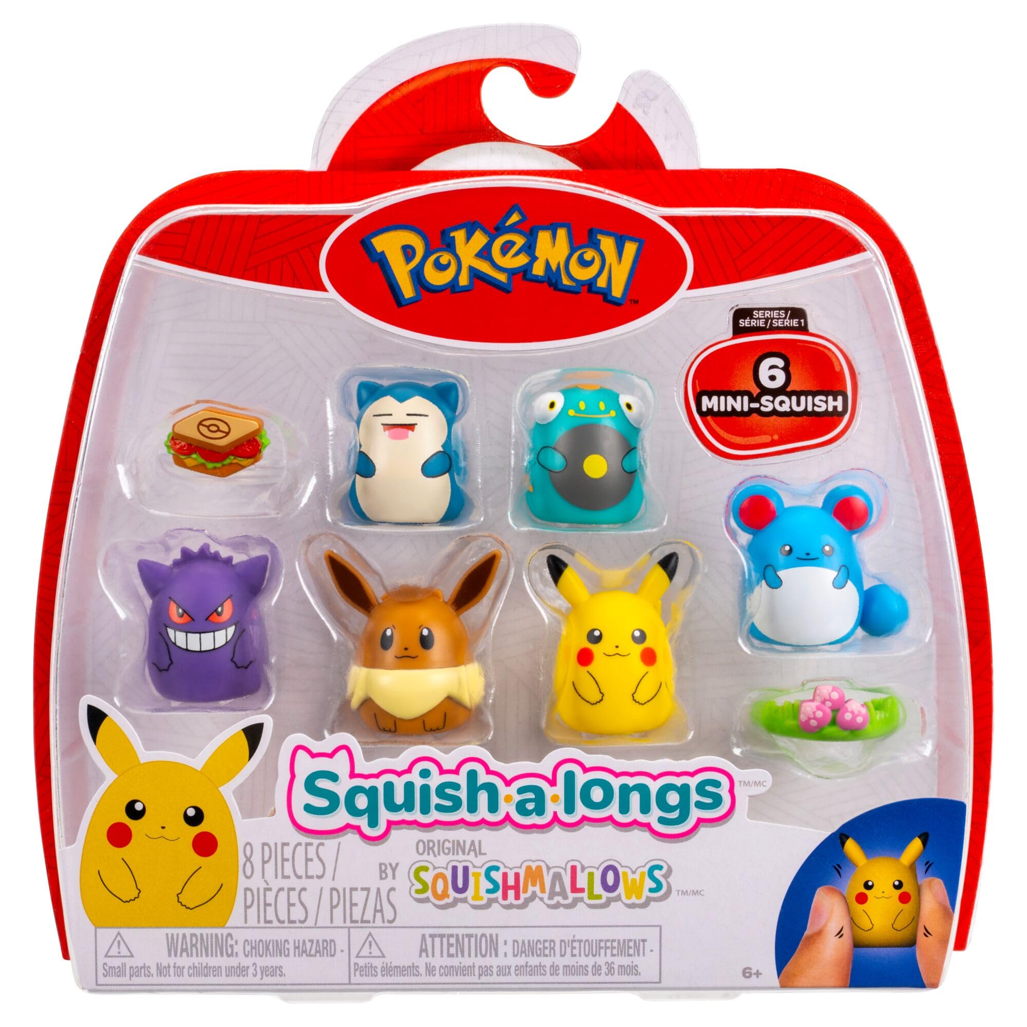 Squish-a-longs Pokémon Mini-Squish 6-Pack (Pikachu, Gengar, Snorlax, Eevee) | Plastic Collectibles | Age 6+ 2