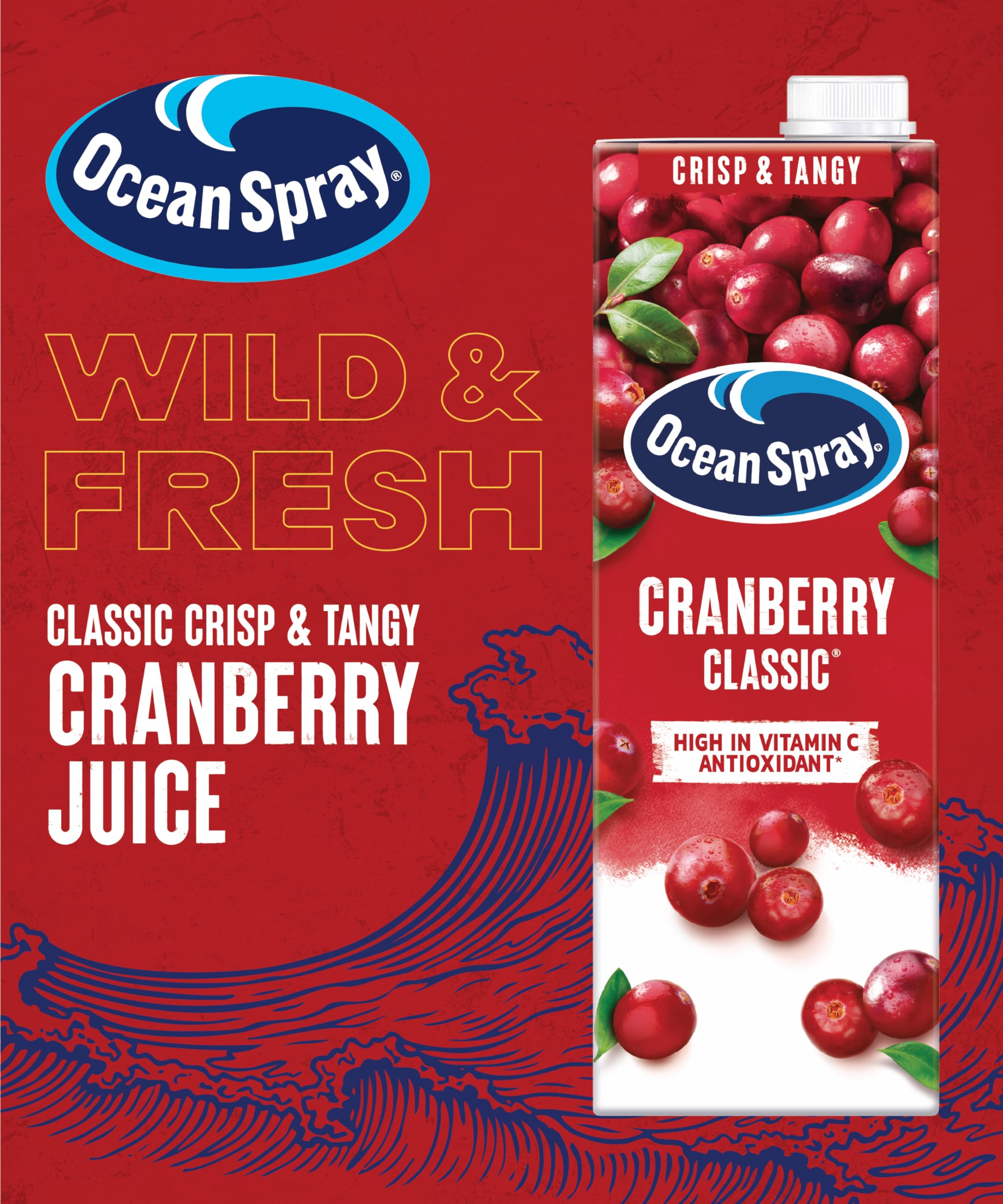 Ocean Spray Classic Cranberry Juice Drink - 1L | Sugar & Natural Sweetener | Vitamin C