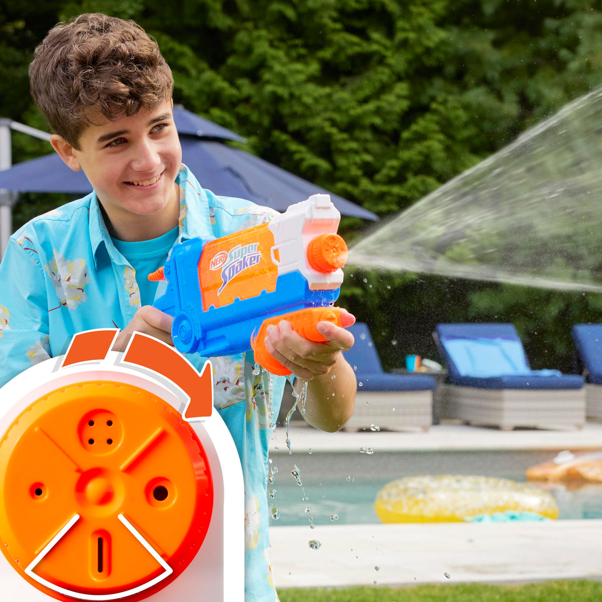 Nerf Super Soaker Flip Fill Water Blaster - 887 ml, 4 Spray Settings, Age 6+