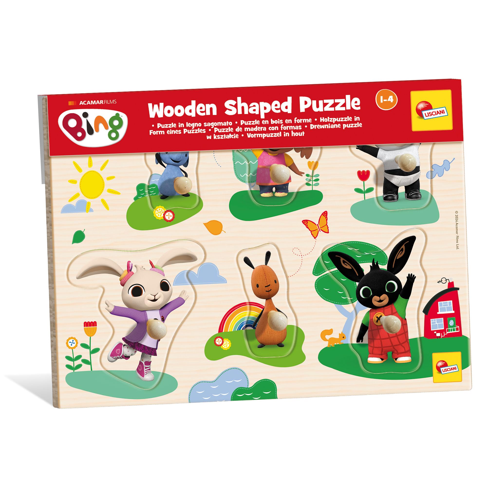 Lisciani - Bing Wooden Puzzle - 6-Piece Shape Matching Game for Toddlers 12 Months+