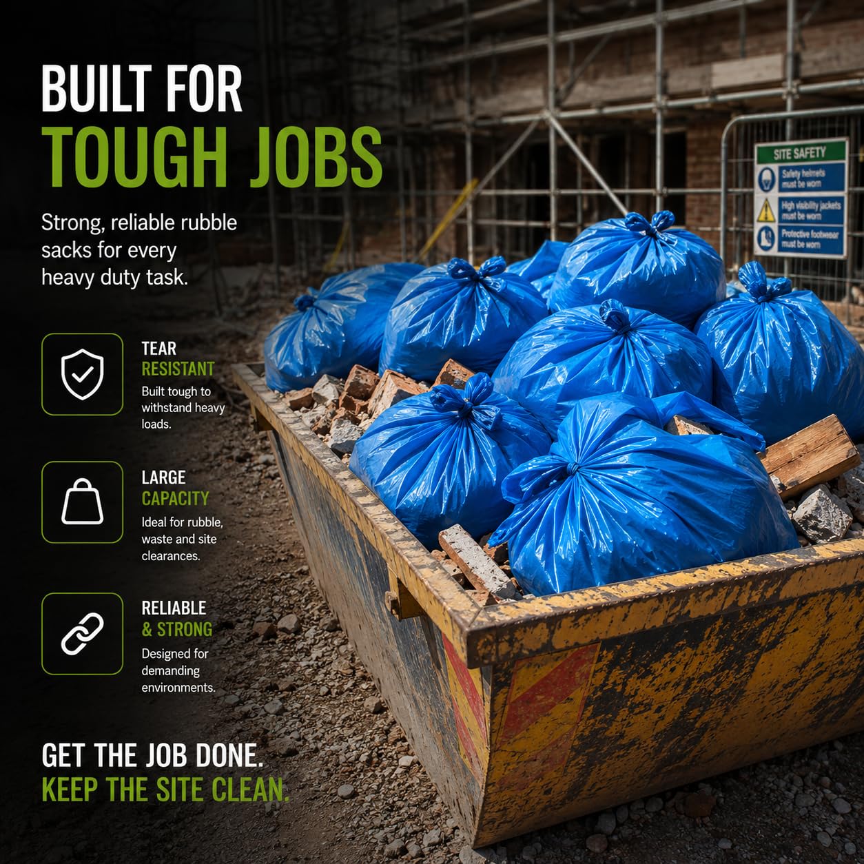 EcoBag Rubble Sacks - 20 Count Heavy Duty Bin Liners | 40 Litre Capacity | 100 Microns Thick 4