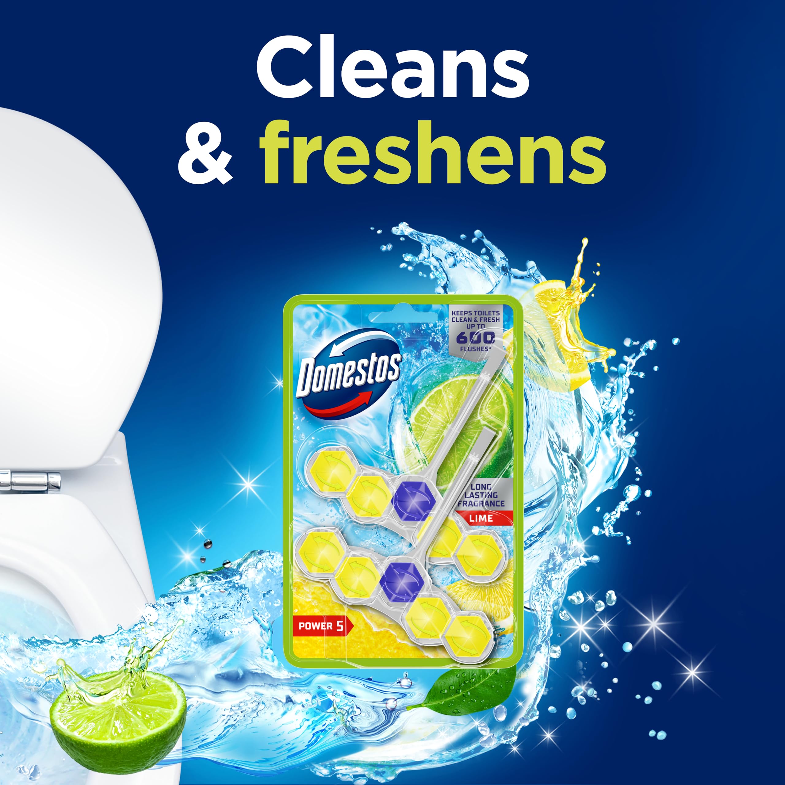 Domestos Power 5 Lime Toilet Rim Blocks - 2 Count (50g Each) | Limescale Prevention & Rich Foam 3