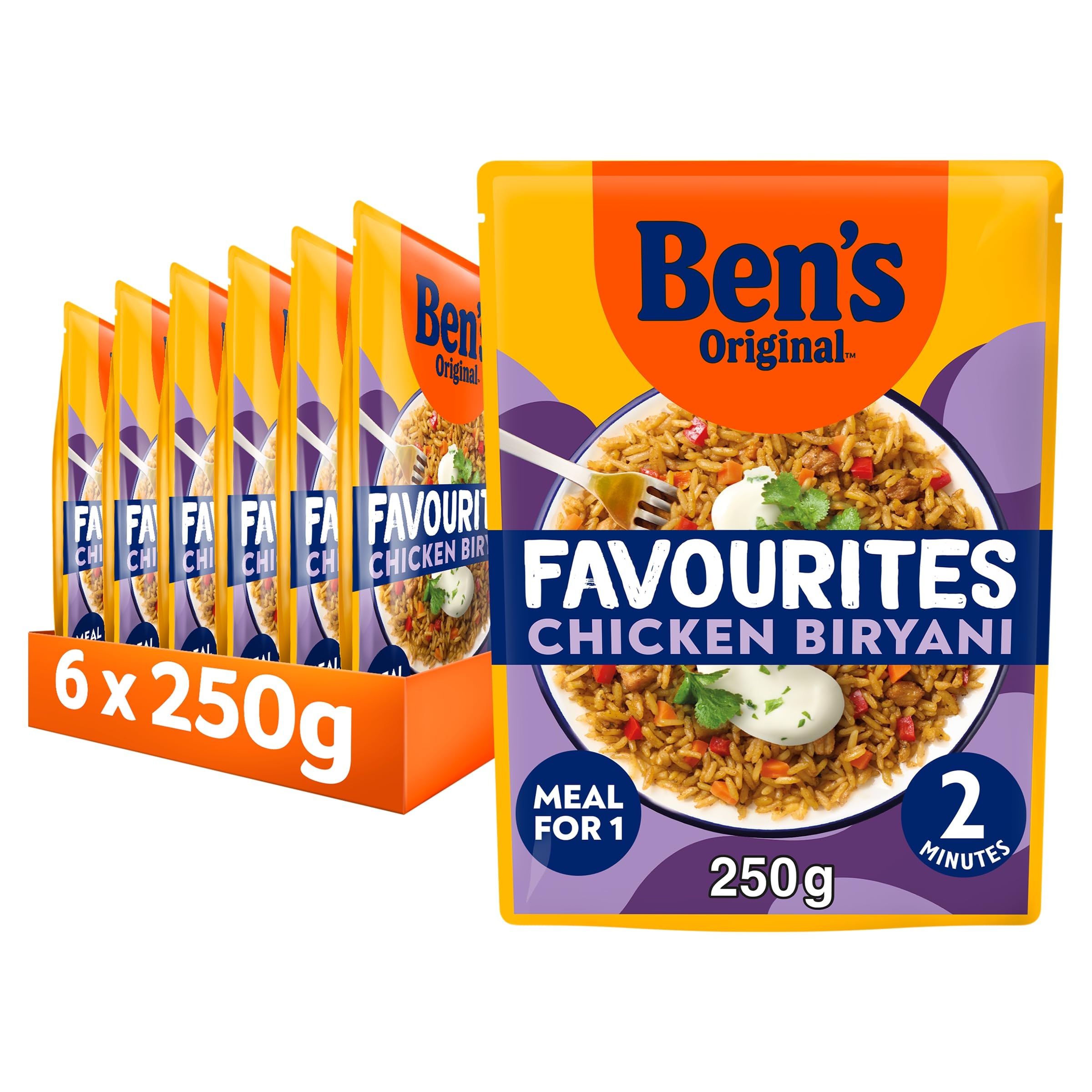 Ben's Original Favourites Biryani Chicken and Vegetable Microwave Rice Meal | Ready in 2 Mins | 6 x 250g