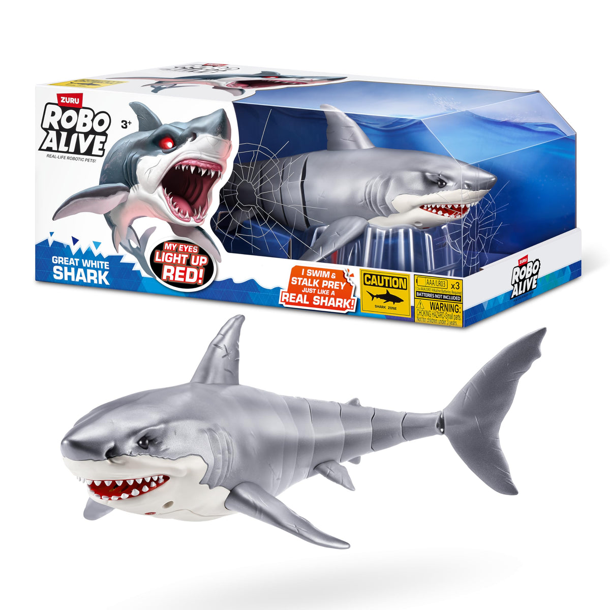 Robo Alive Great White Shark Series 1 - 40 cm, Water-Activated, Light-Up Eyes