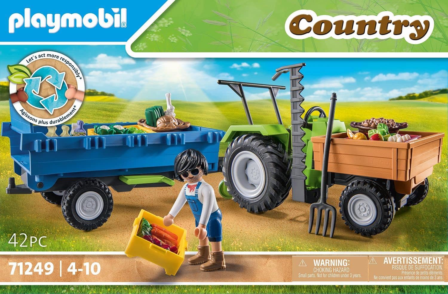 Playmobil Country Harvester Tractor with Trailer and Transport Boxes - Farm Playset for Kids 4+ 4