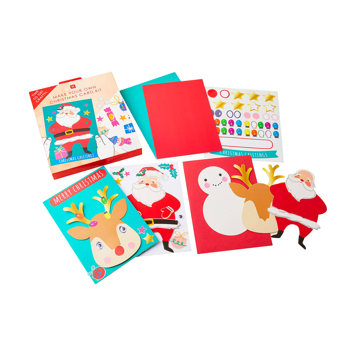 Talking Tables Christmas Card Making Kit for Kids - 12 Cards, Envelopes & Decorations