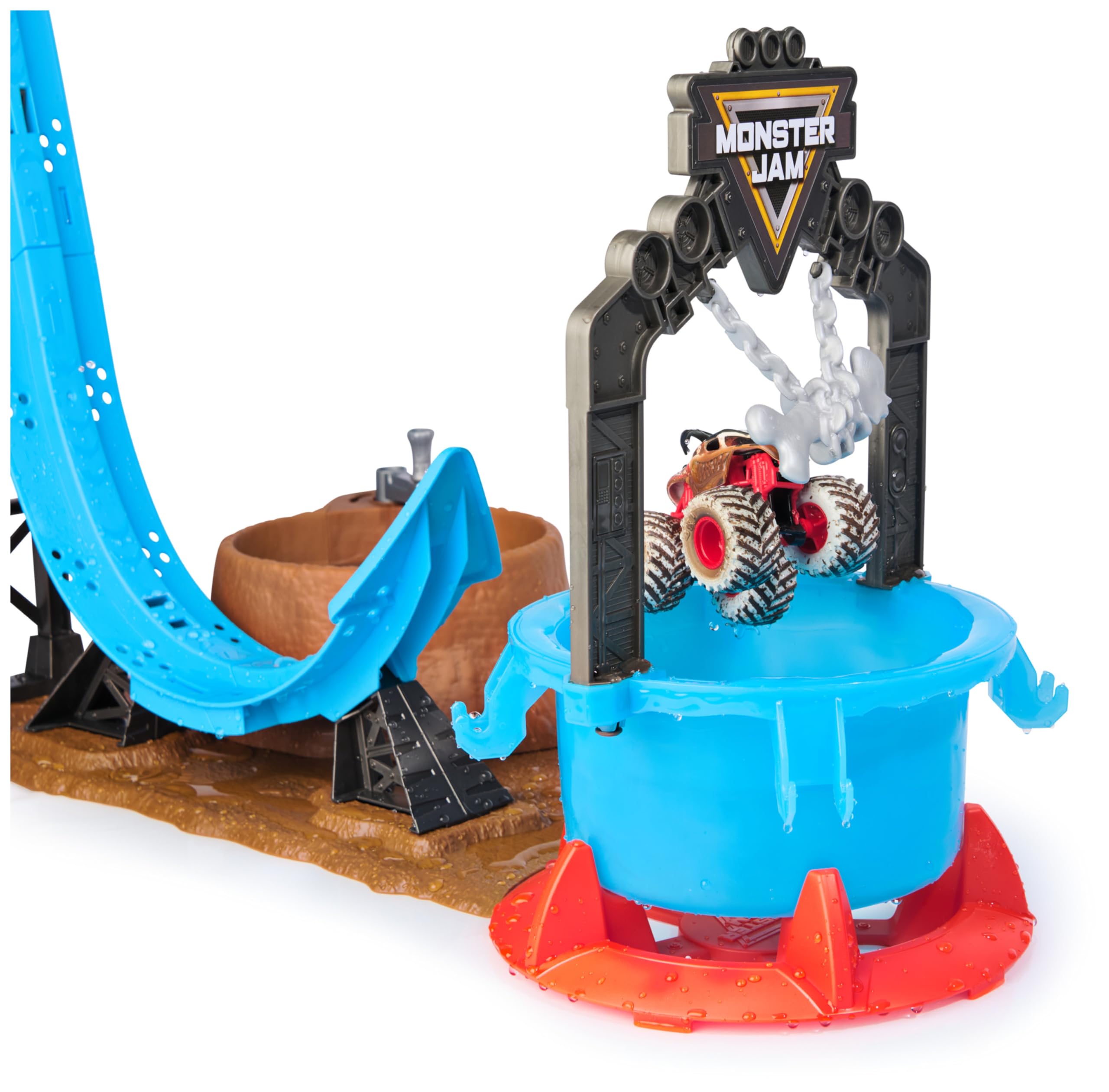 Monster Jam Mud Blasters Monster Mutt Dalmatian Dunk Tank Playset - Color Change Action Playset for Kids 3