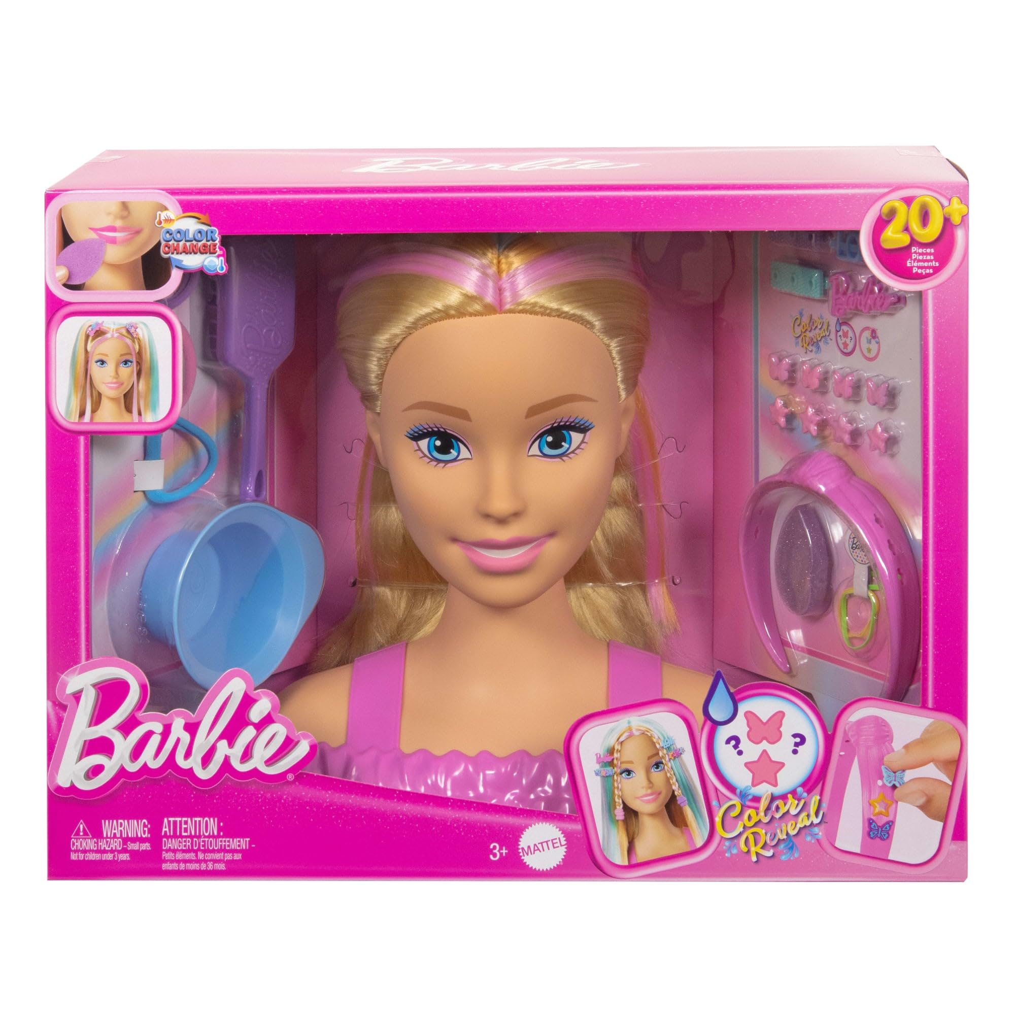 Barbie Styling Head with 20+ Hair Styling Accessories including Color Change Clips | Blonde | JFG81 7