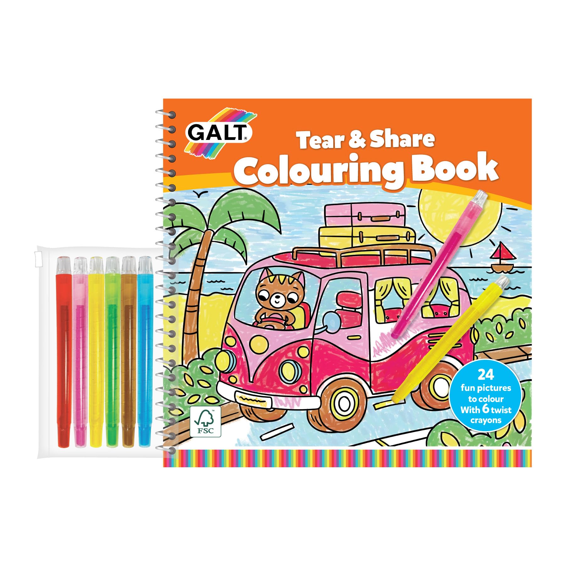 Galt Colouring Book & Pencil Crayons Set - 24 Tear & Share Pages | Includes 6 Twist Crayons