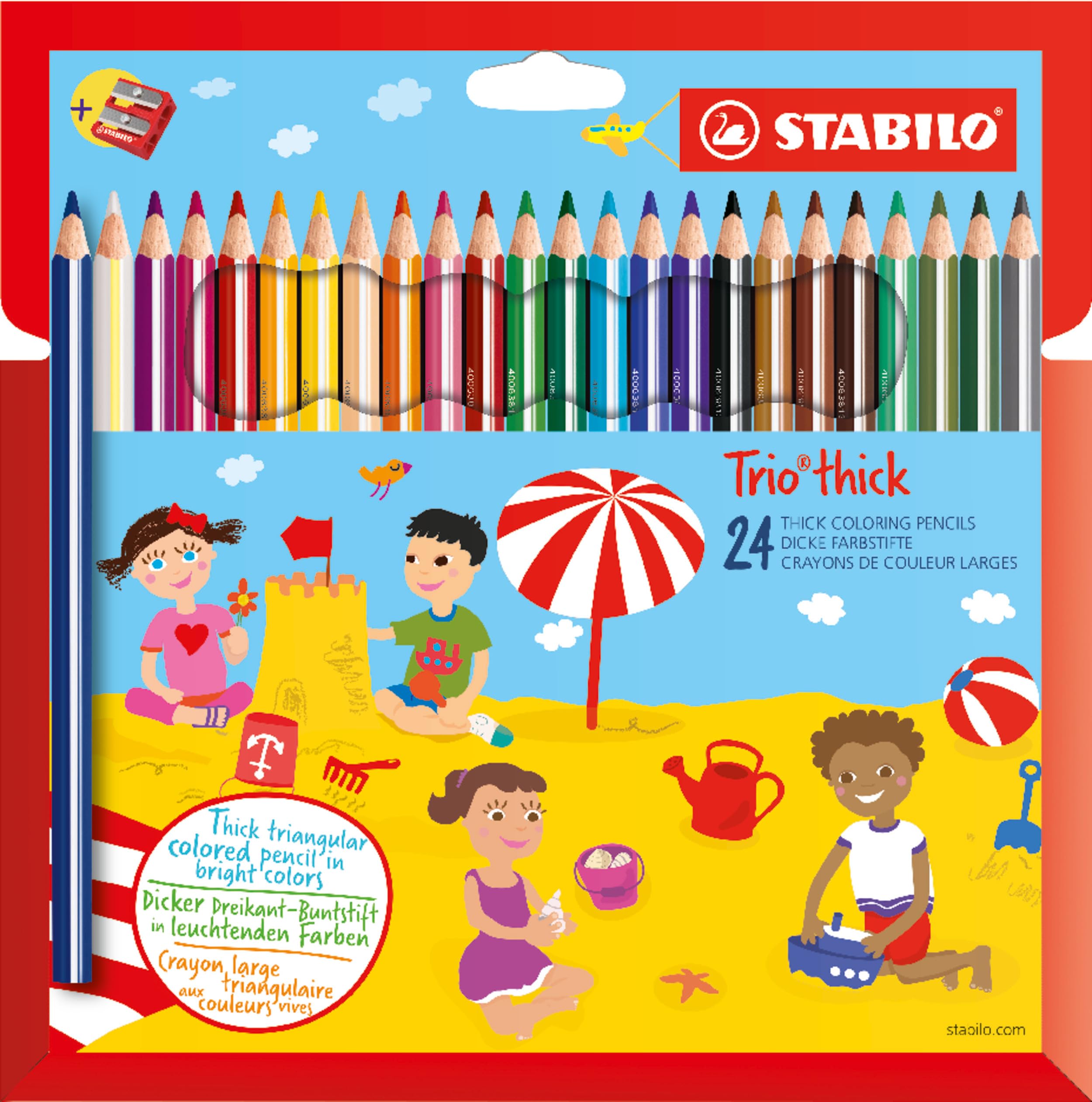STABILO Trio thick Coloured Pencils - 24 Assorted Colours Wallet + Sharpener