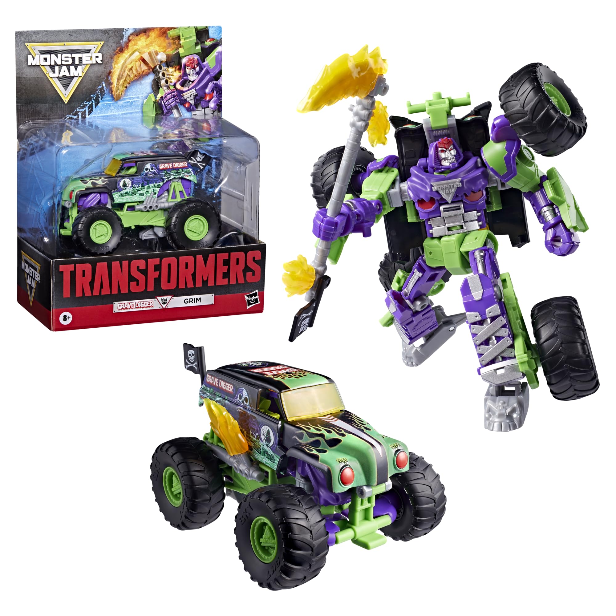Transformers x Monster Jam Grave Digger (Grim) Leader Class Action Figure - 23.5 cm, Ages 8+ 2