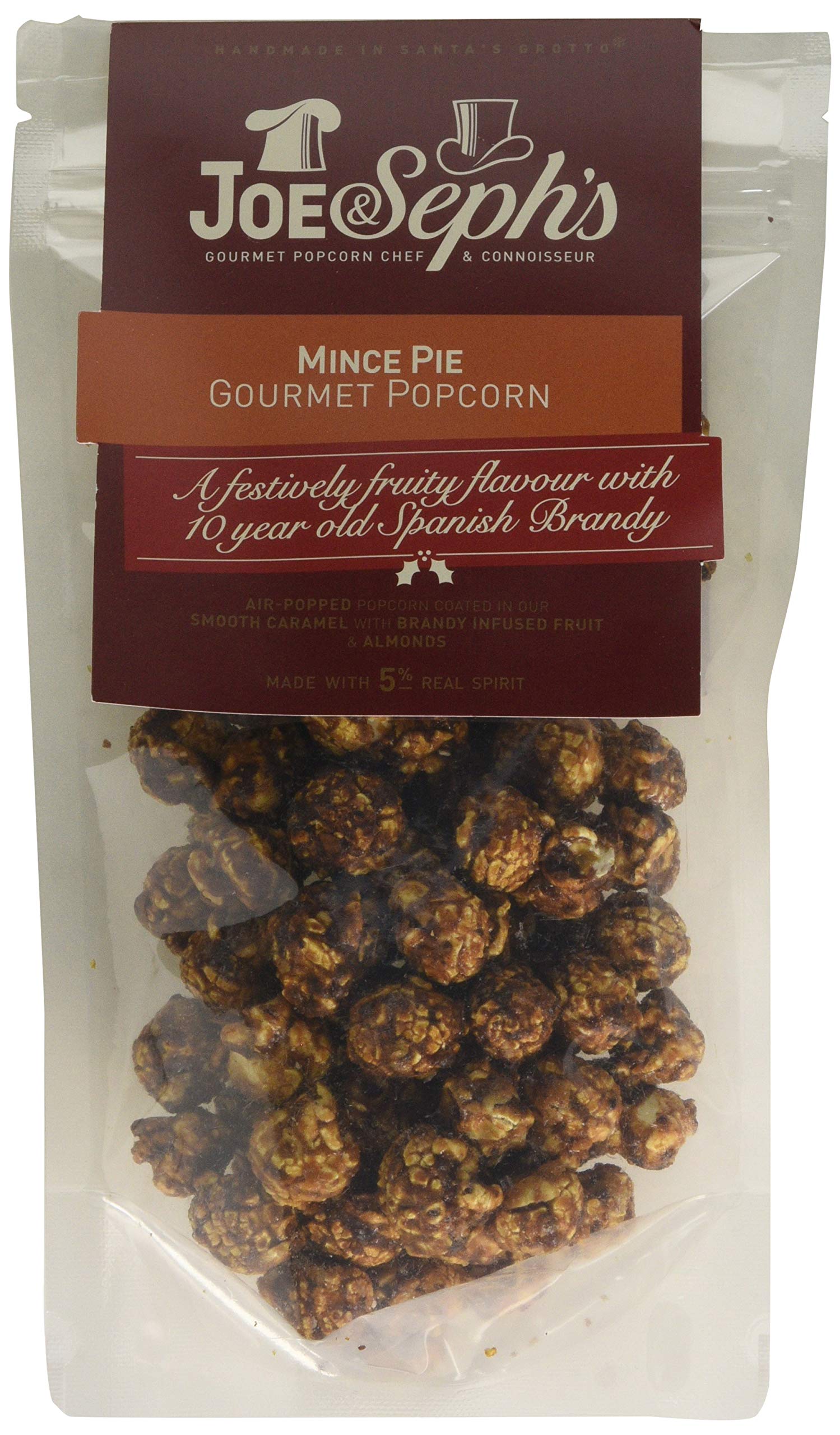 Joe & Seph's Mince Pie Popcorn Pouch 80g - Festive Flavoured Popcorn with Brandy & Spices
