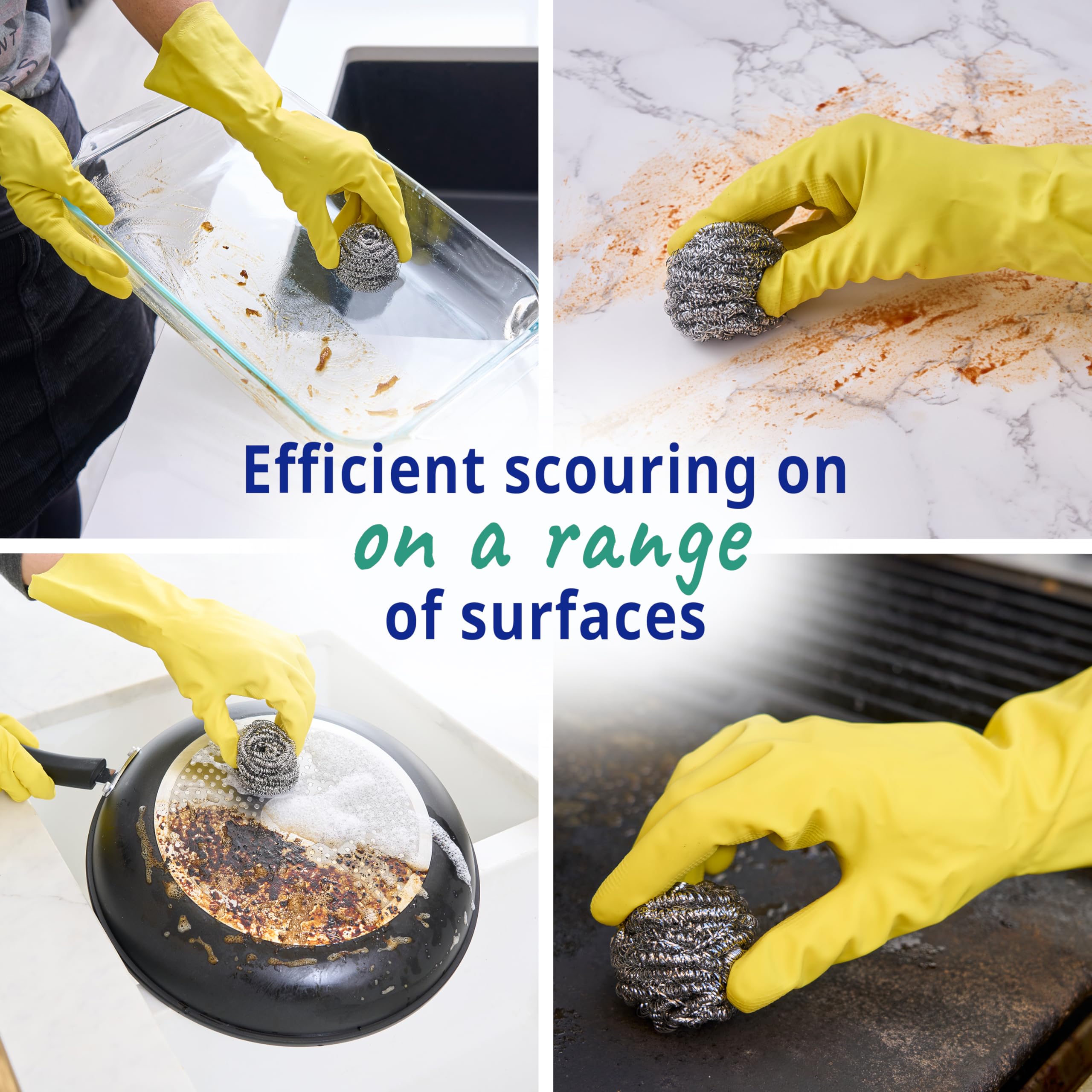 Spontex Essentials Tough Metal Scourers - Heavy Duty Cleaning | Stainless Steel | 48 Total Scourers