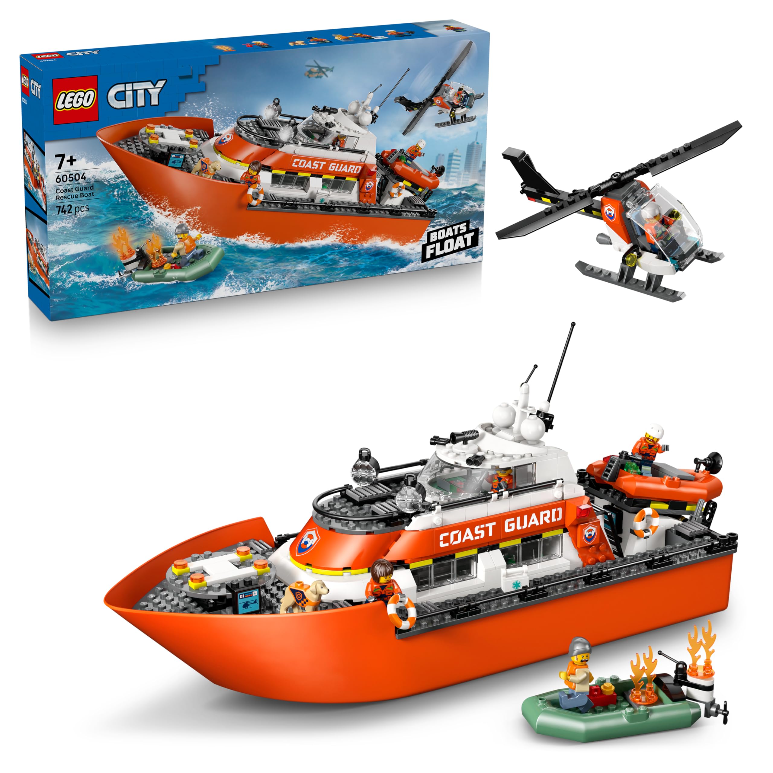 LEGO City Coast Guard Rescue Boat & Helicopter Toy 60504 | Ages 7+ | Includes 5 Minifigures