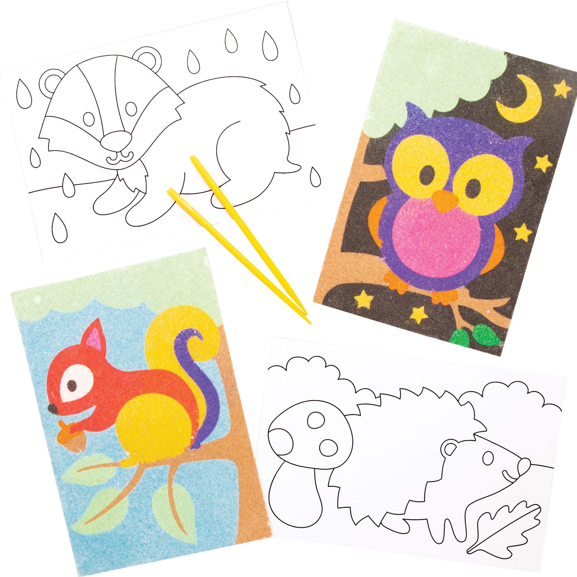 Baker Ross Woodland Animal Sand Art Pictures - Pack of 8 Assorted Designs