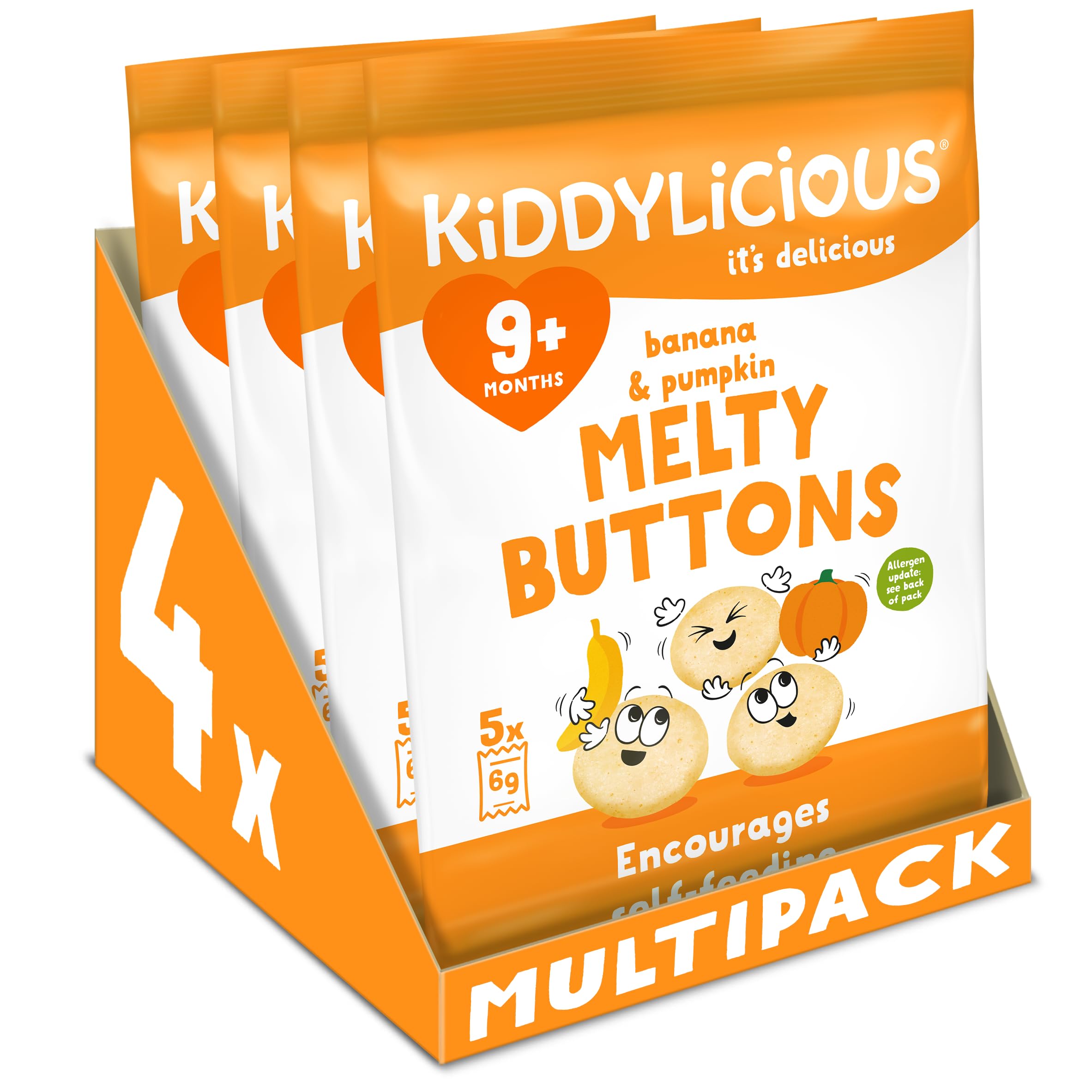 Kiddylicious Melty Buttons Banana & Pumpkin Flavour Rice Snacks for Babies 9+ Months 1