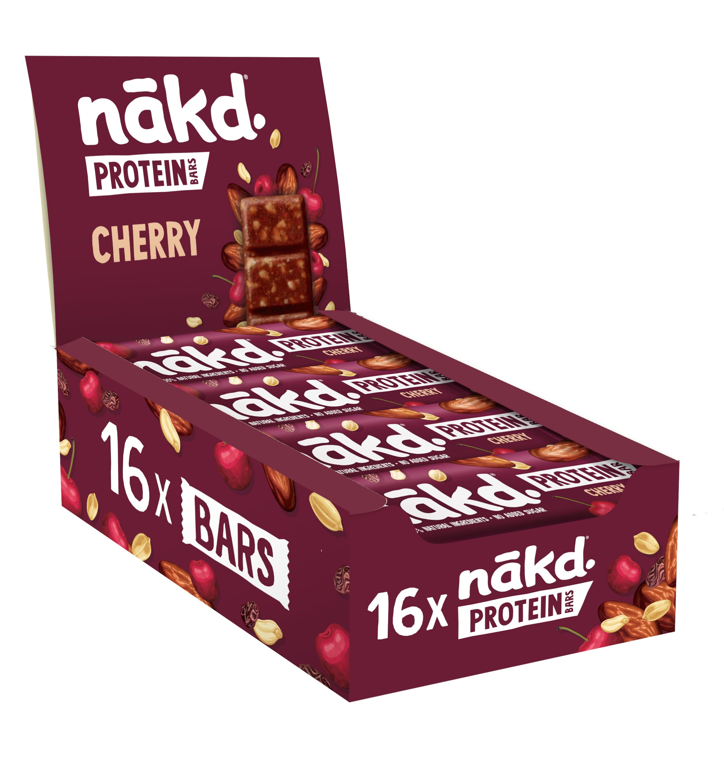 Nakd Protein Bars Cherry - 7g Plant-Based Protein | 100% Natural Ingredients | 16 Pack