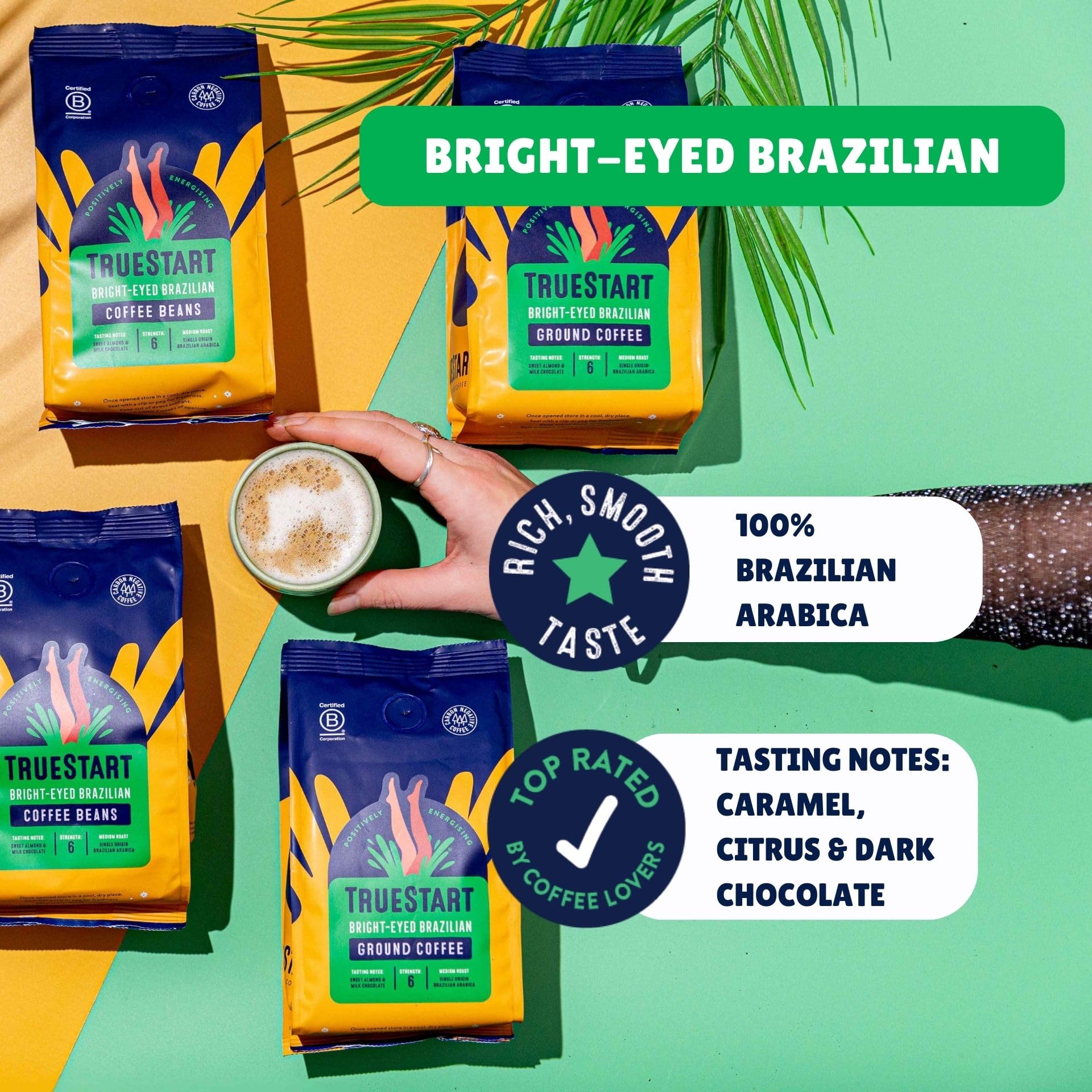 TRUESTART Bright-Eyed Brazilian Ground Coffee - Medium Roast | Mycotoxin-Free | 200g