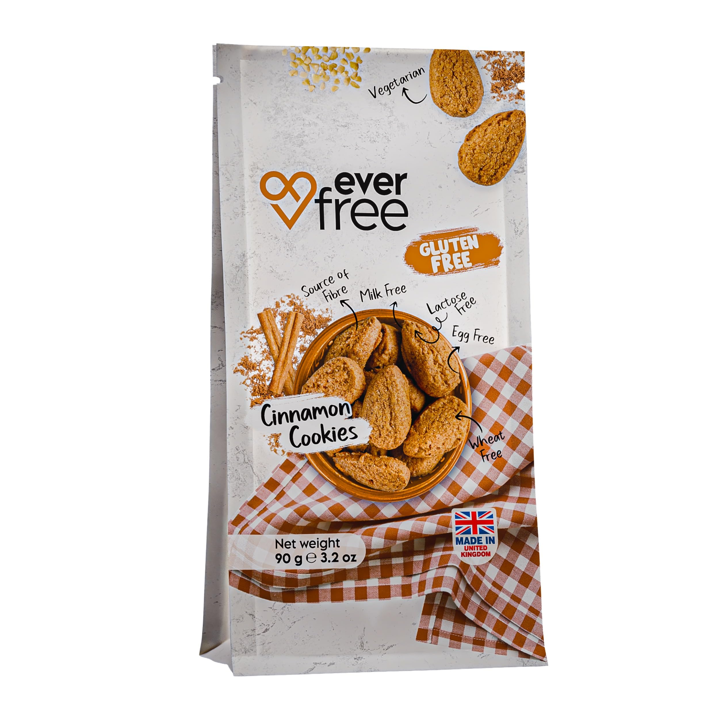EverFree Gluten-Free Cinnamon Cookies - Vegan, High Fibre | 90g Pack 1