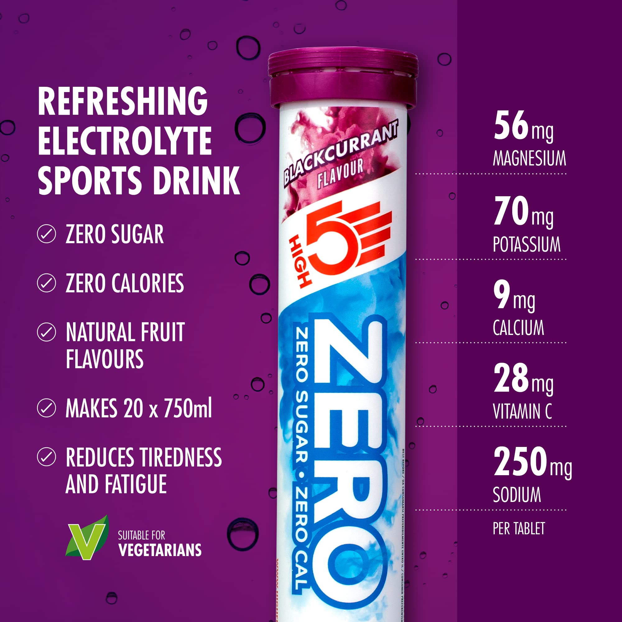 HIGH5 ZERO Electrolyte Tablets - Sugar-Free Hydration with Vitamin C | 20 Count Blackcurrant