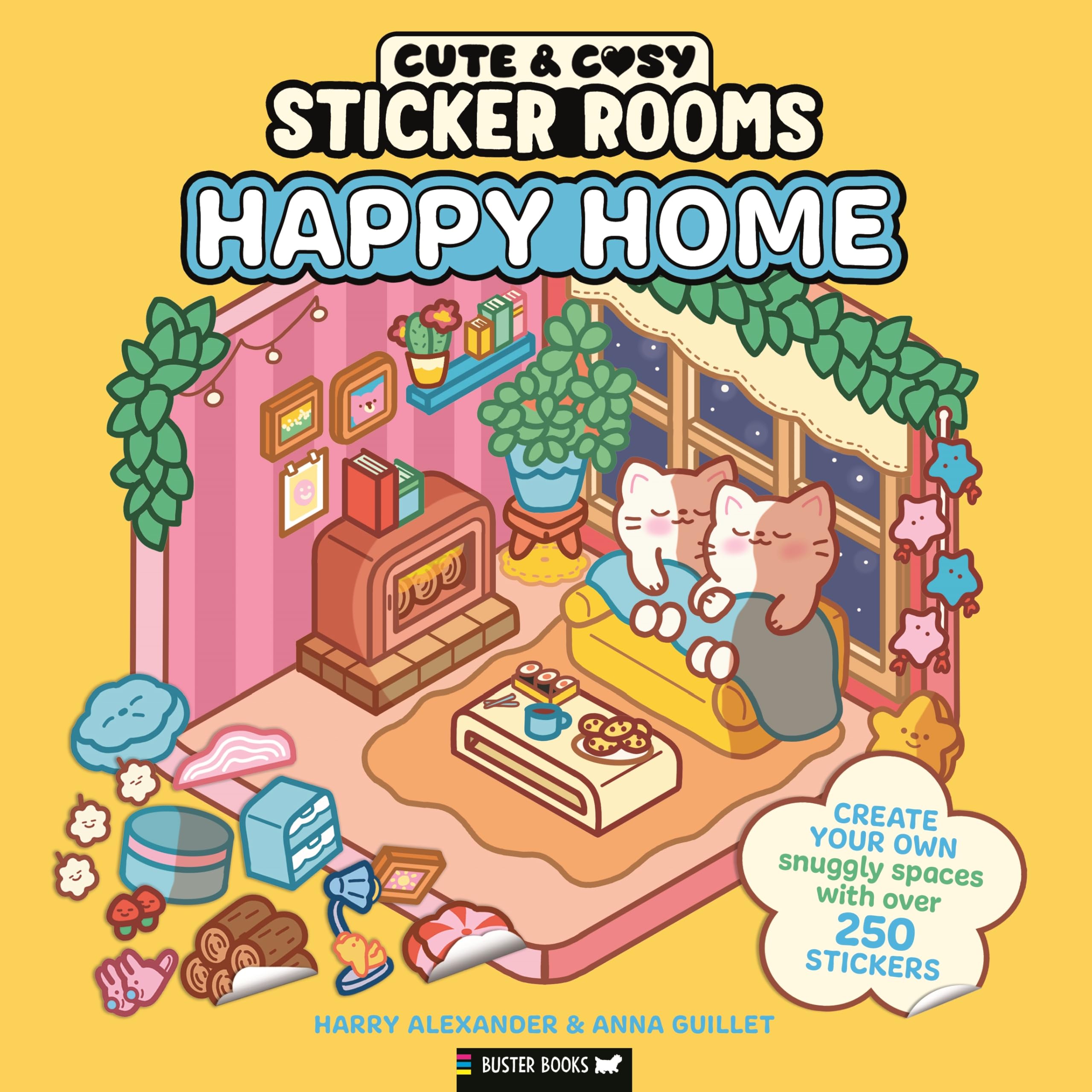 Buster Books Sticker Rooms: Happy Home (Cute & Cosy) Colouring Book | Paperback