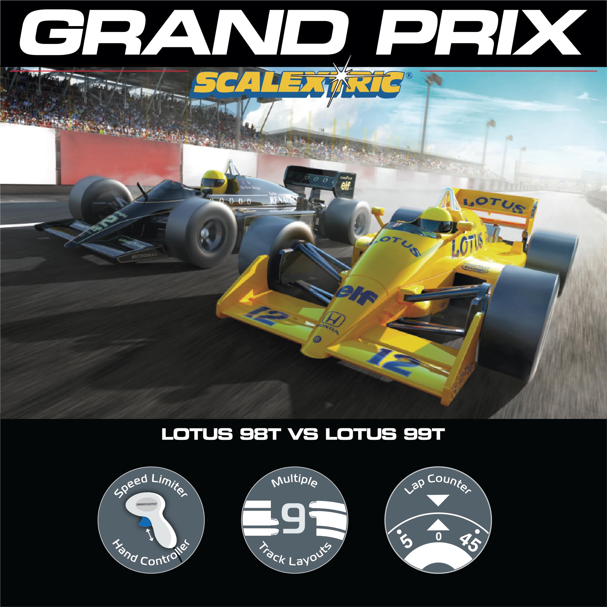 Scalextric 1980s Grand Prix Speed Track Starter Set | Ages 5+ | Includes 2 Lotus Cars