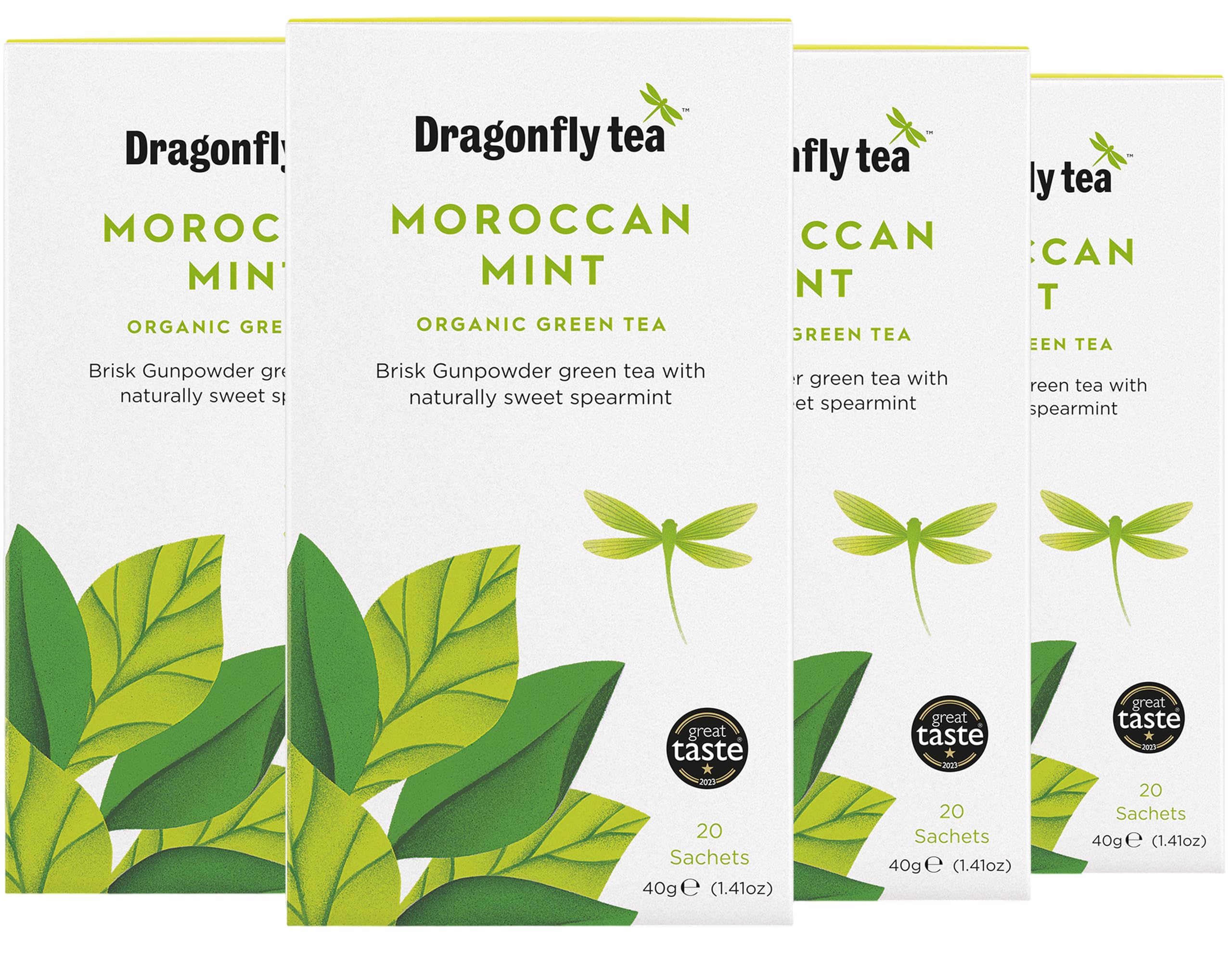 DRAGONFLY Organic Green Tea Moroccan Mint - 20 Teabags per Box, Pack of 4 (80 Total Teabags) 1
