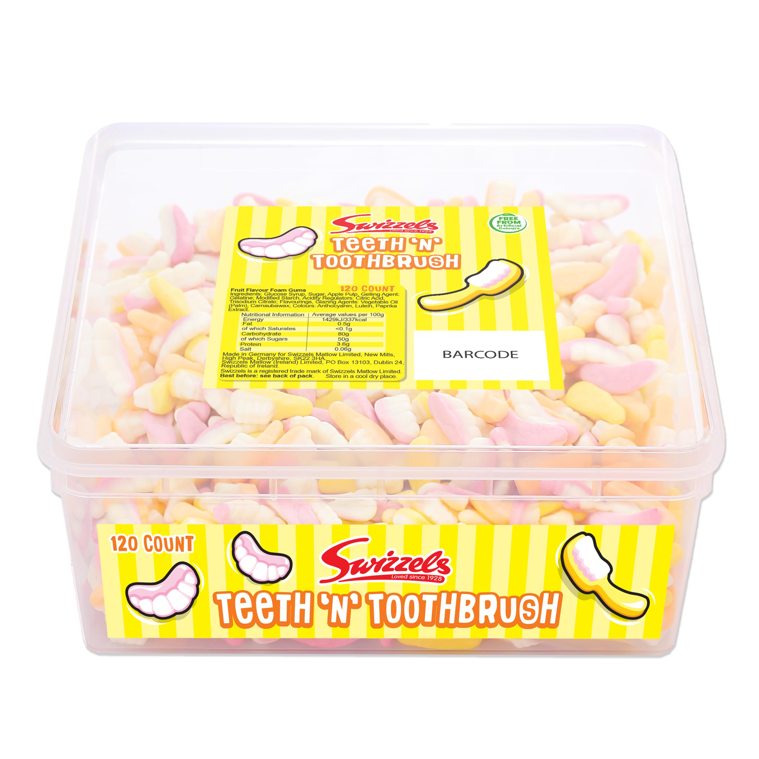 Swizzels Sweet Teeth N Toothbrush Foam Gums Fruit Flavour Sharing Tub | Approx. 120 Count