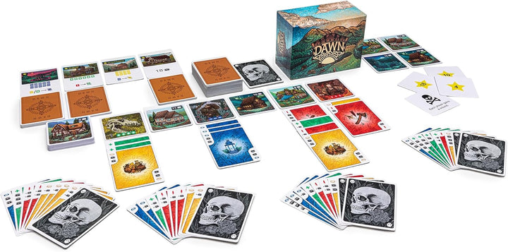 Green Meadow Games Dawn - Strategy Card Game for 3-5 Players with Hidden Roles and Tile Placement