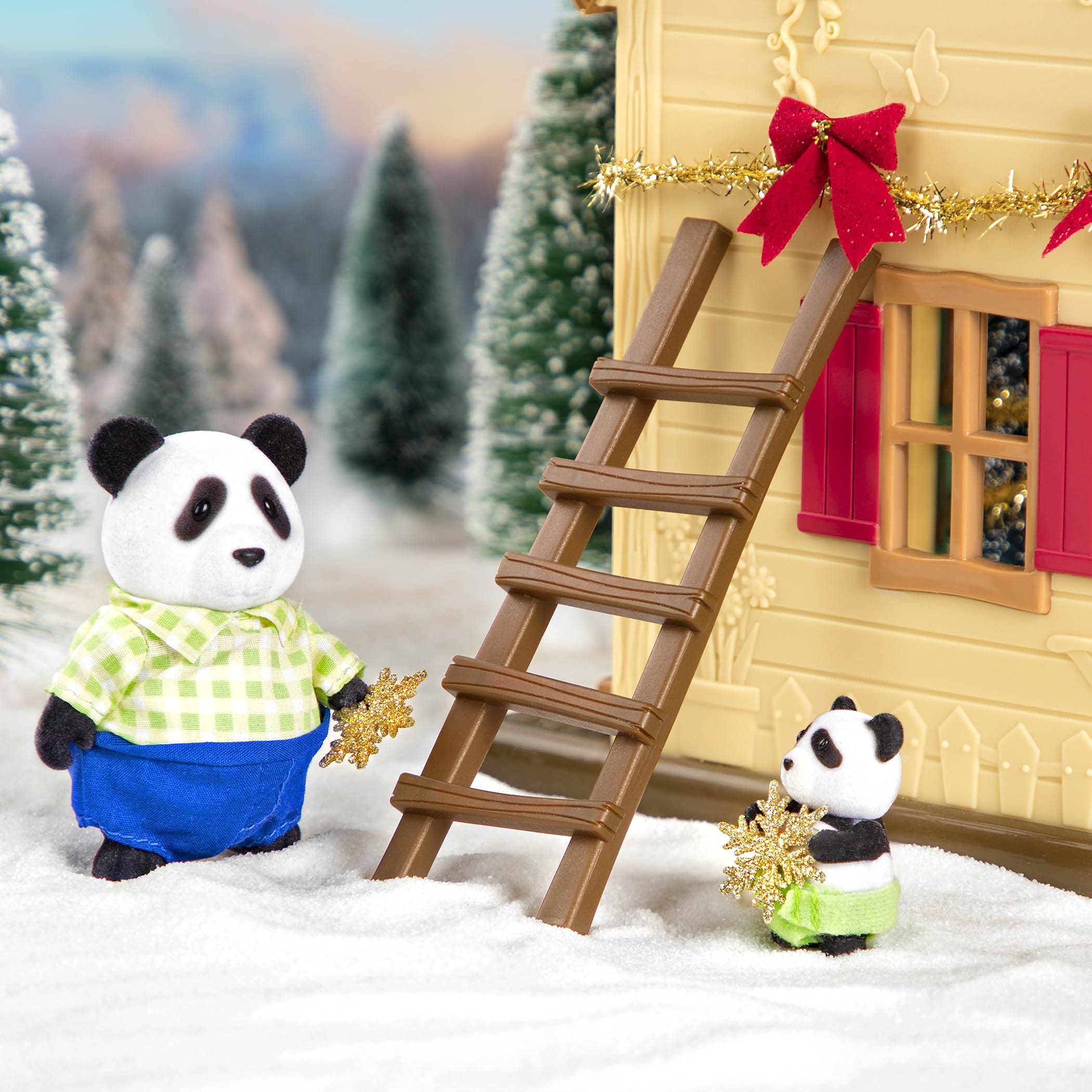 Li"l Woodzeez Skyhopper Panda Family Set of 4 Collectible Posable Figurines