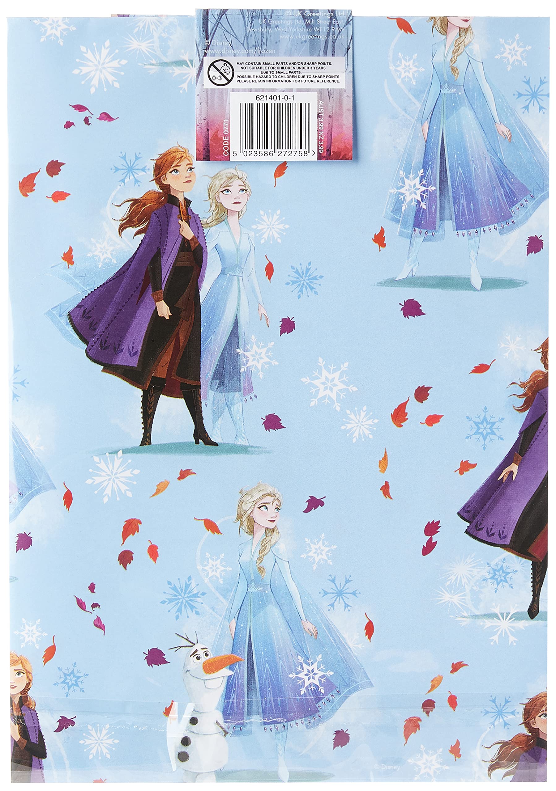 UK Greetings Frozen Gift Wrapping Paper Set - 2 Sheets & 2 Tags | Birthday | Blue