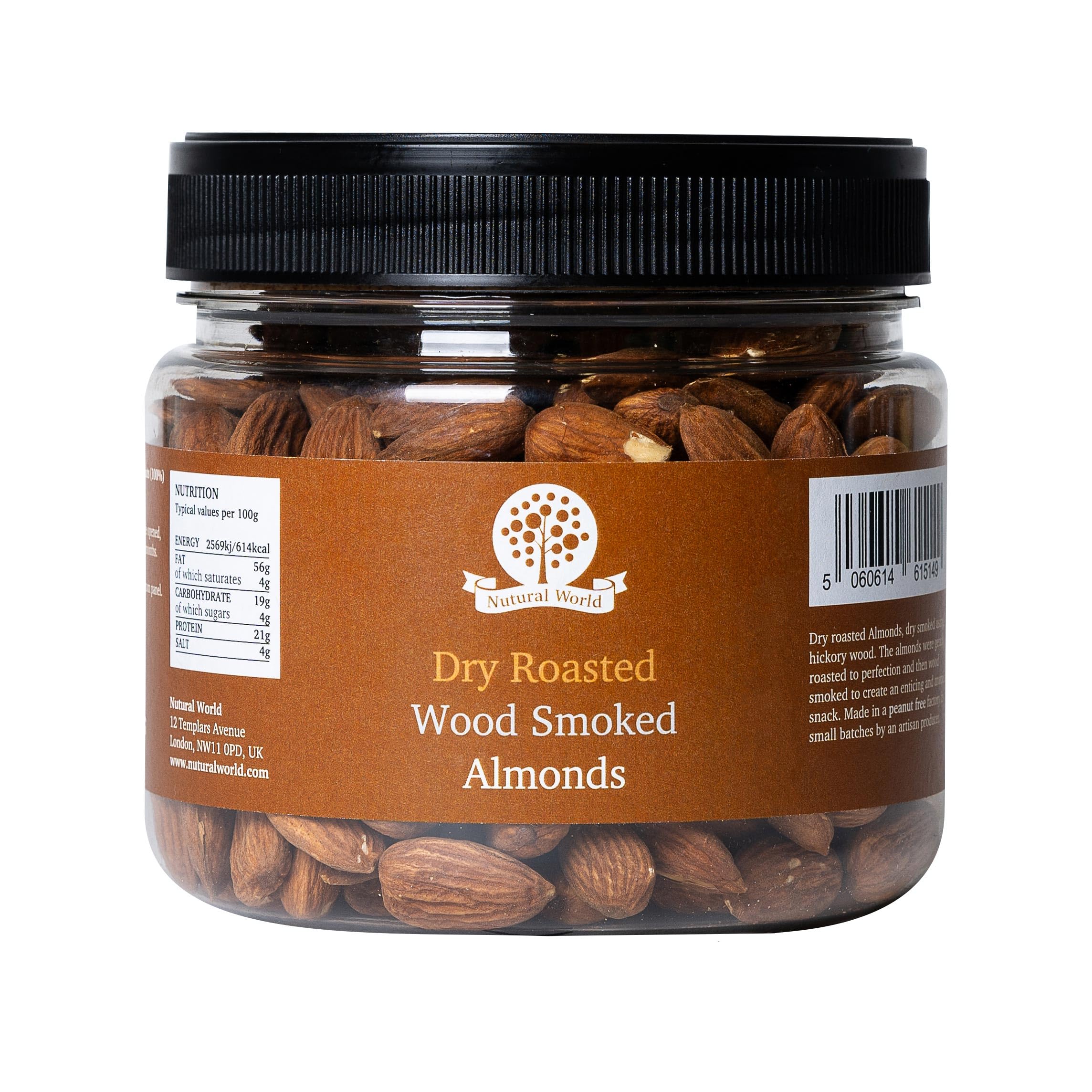 Nutural World - Dry Roasted Wood Smoked Almonds - Unsalted (500g) - Great Taste Award Winner