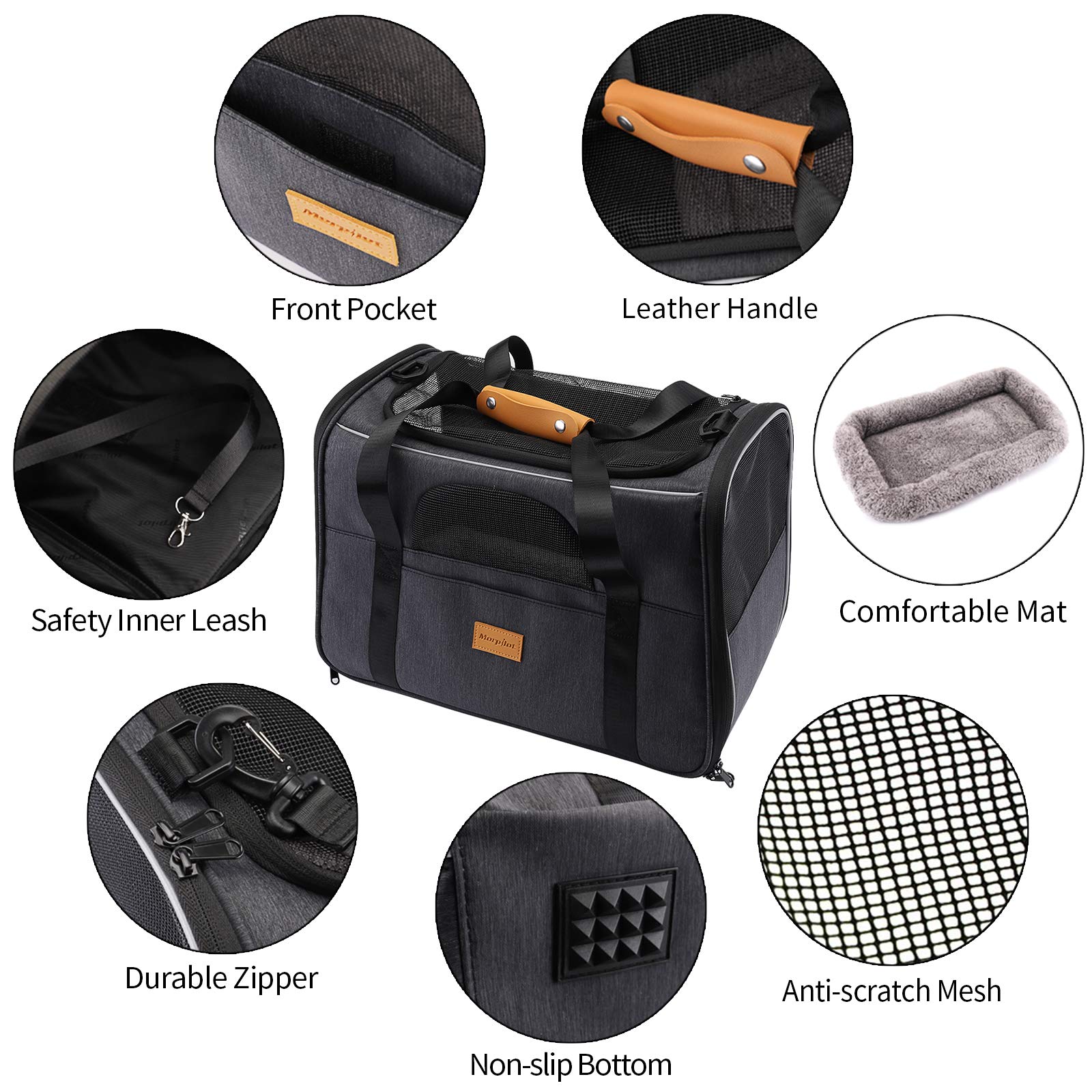 morpilot Portable Soft-Sided Pet Carrier for Cats and Small Dogs | Up to 14lbs | Durable 600D Polyester