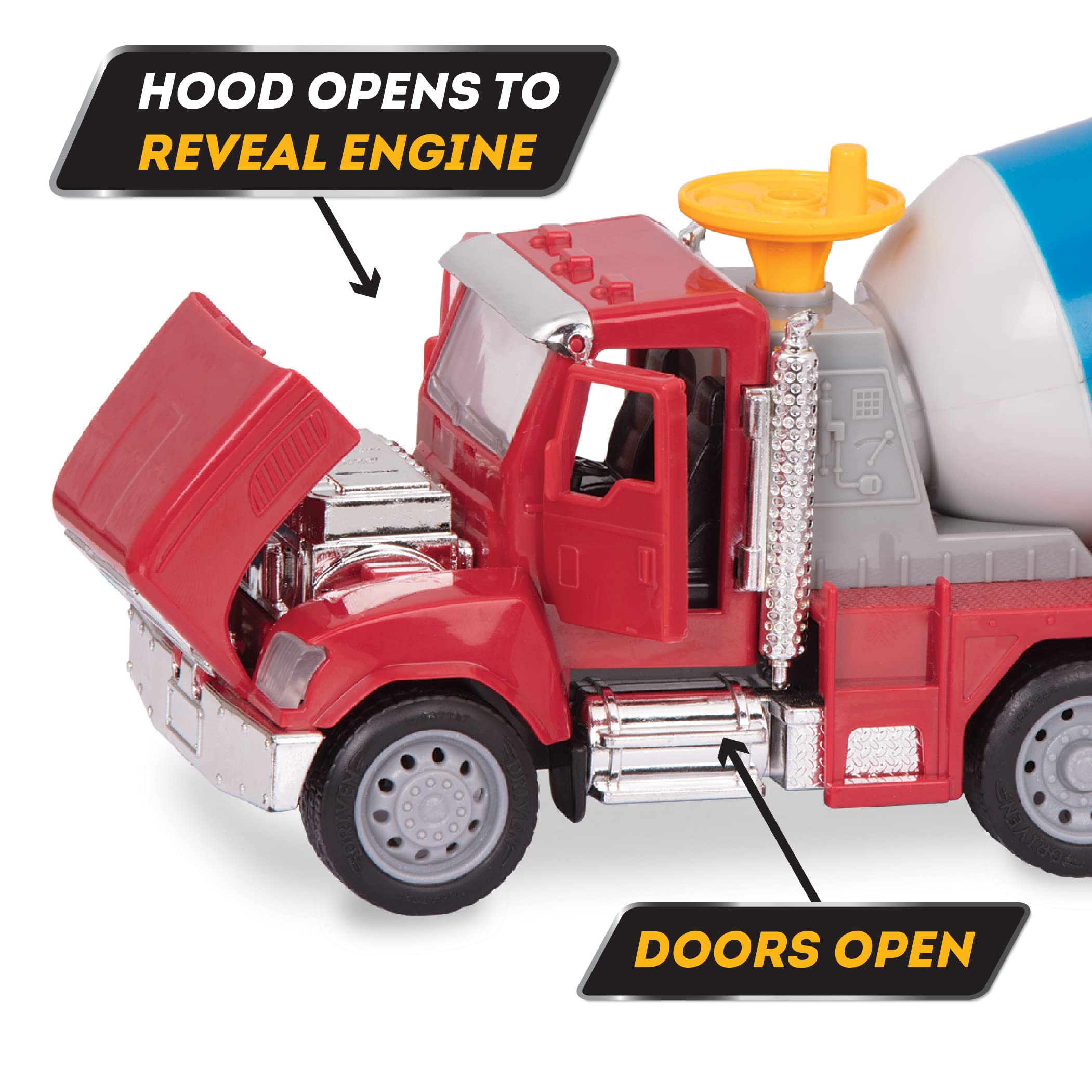 DRIVEN by Battat Micro Cement Mixer Truck - 1:48 Scale Interactive Toy with Lights & Sounds, Ages 3+ 17