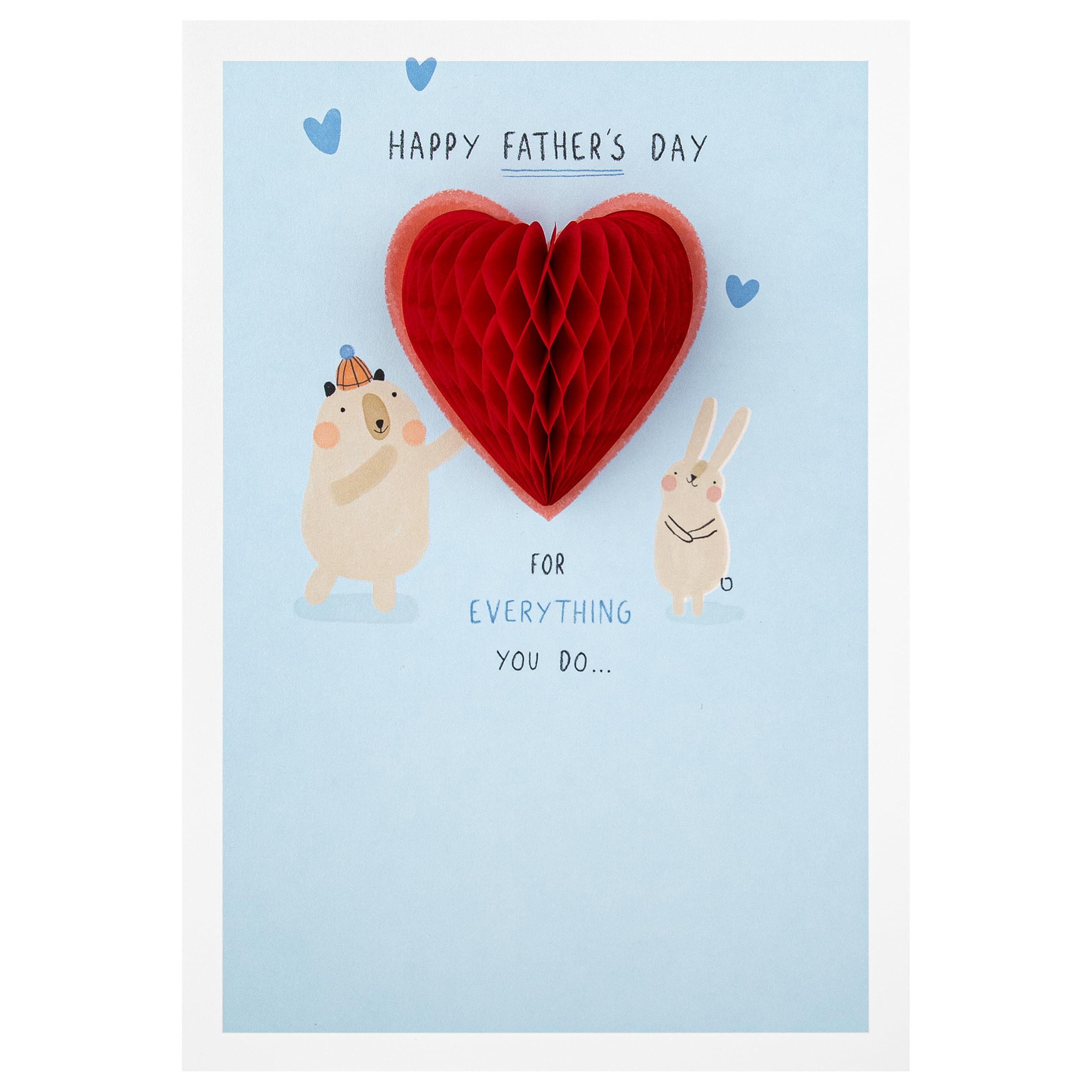 Hallmark Father's Day Card with 3D Keepsake Heart | Bear & Rabbit Design | Blue/Red 4