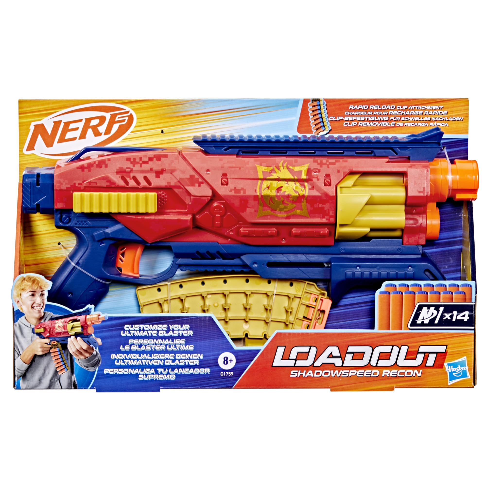 Hasbro Nerf Loadout Shadowspeed Recon Blaster with 14-Dart Storage Attachment | Ages 8+