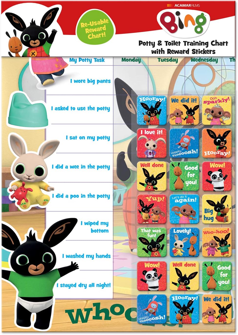 Bing Potty & Training Reward Chart with 56 Reusable Stickers - Ages 3-6