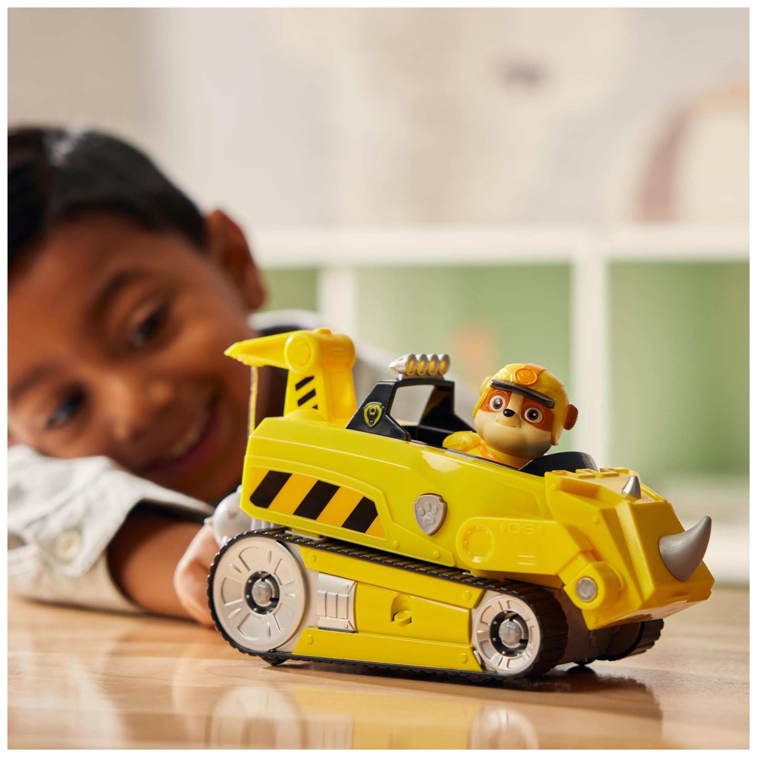 Paw Patrol Jungle Pups Rubble Rhino Vehicle with Action Figure - Transforming Toy Truck for Kids 3+