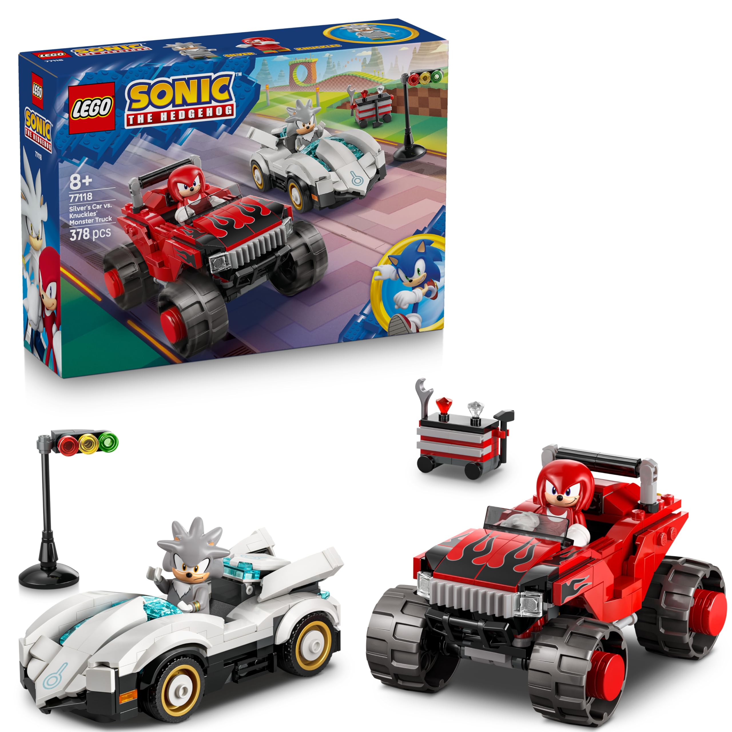 LEGO Sonic the Hedgehog Silver's Car vs. Knuckles' Monster Truck Building Set 77118 for Ages 8+