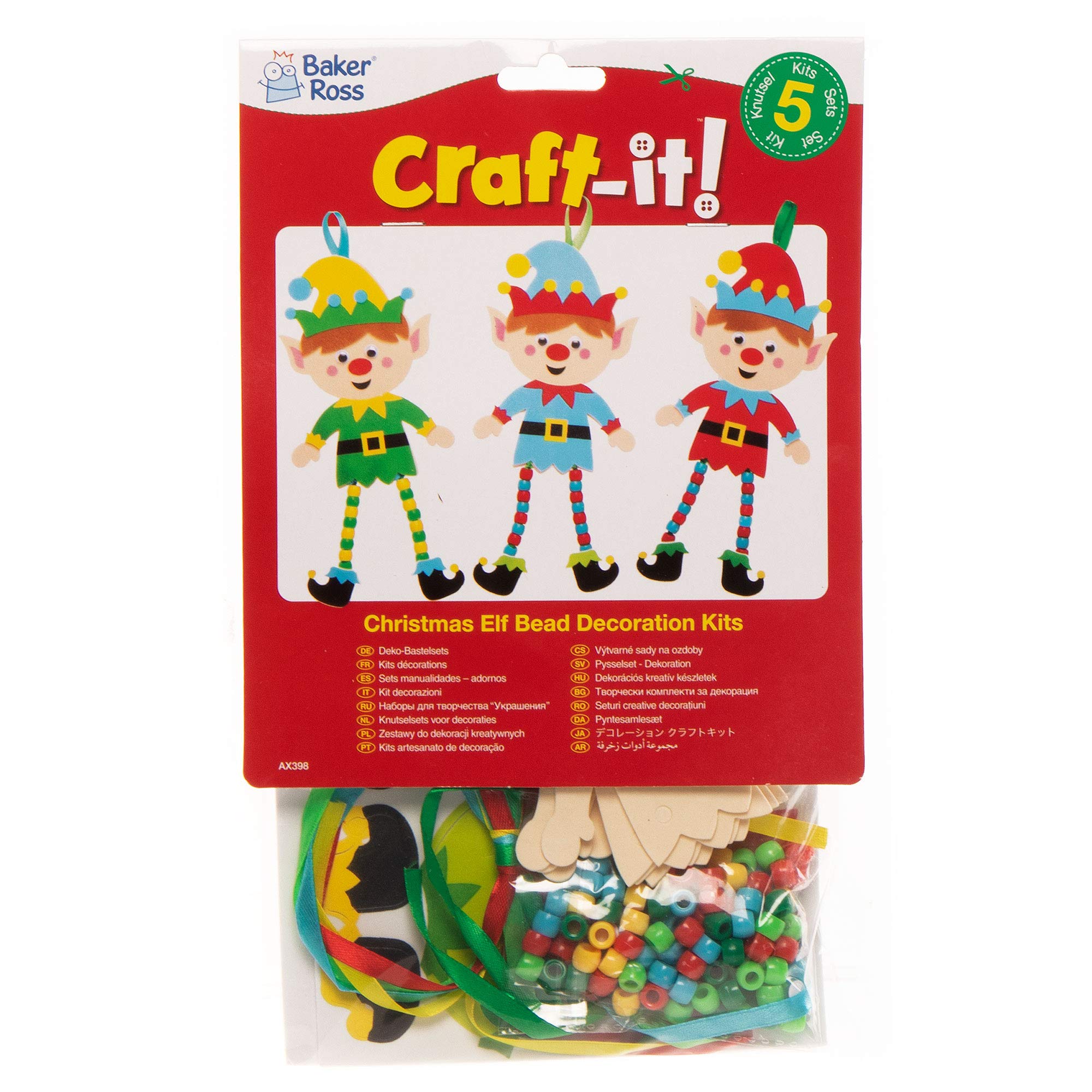 Baker Ross AX398 Christmas Tree Elf Decoration Kits - Pack of 5, DIY Craft Ornaments 5