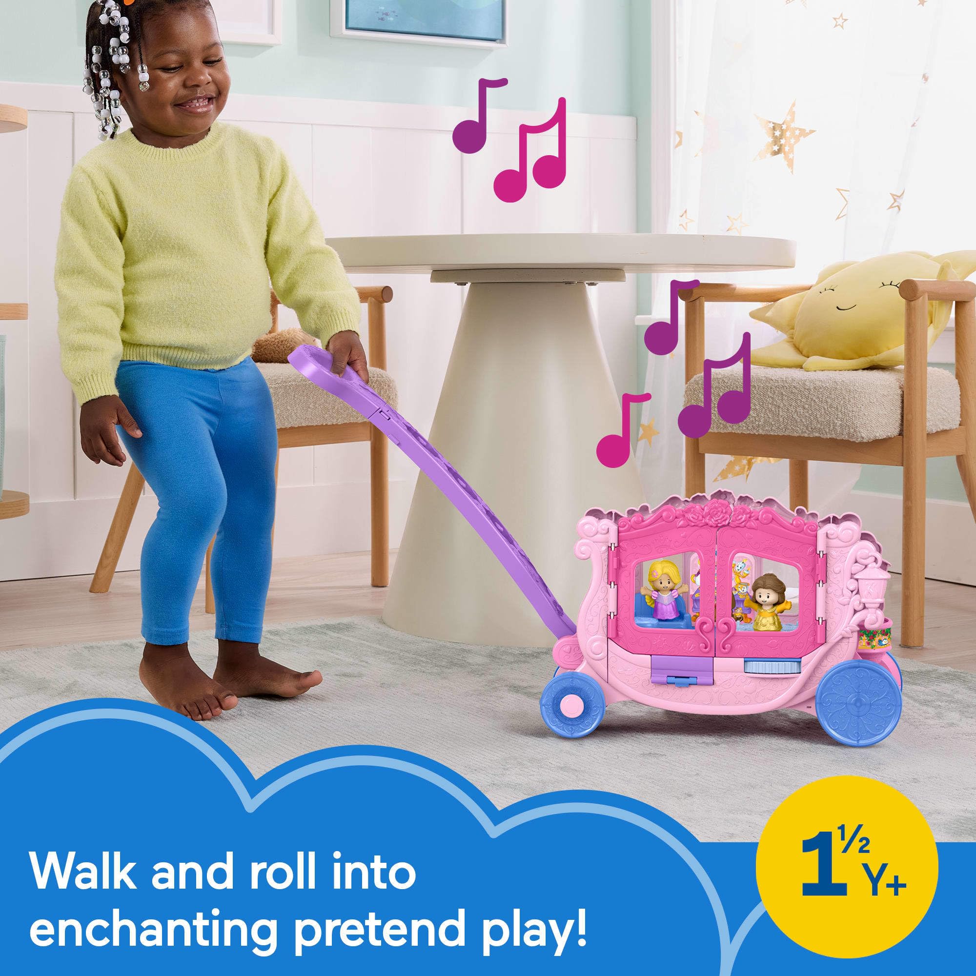 Fisher-Price Little People Disney Princess Pull-Along Musical Playset - Toddler Vehicle with Belle & Rapunzel Figures (Model: JCW72) 8