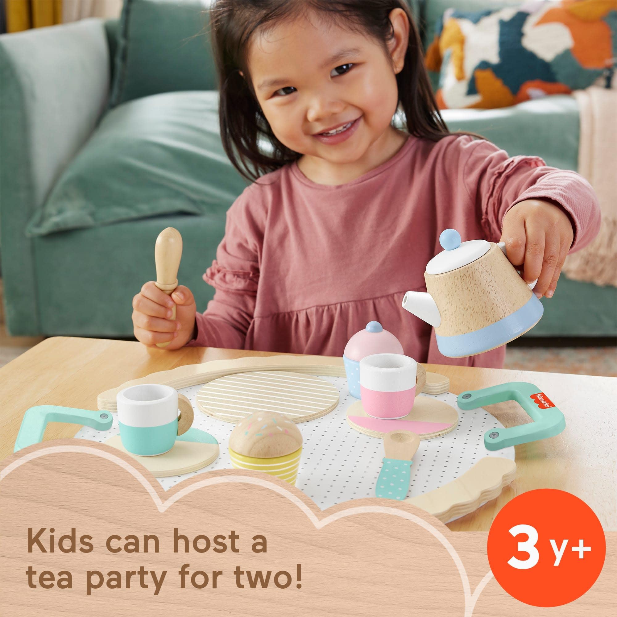 Fisher-Price Wooden Tea Set - 12-Piece Playset for Ages 3+ 2