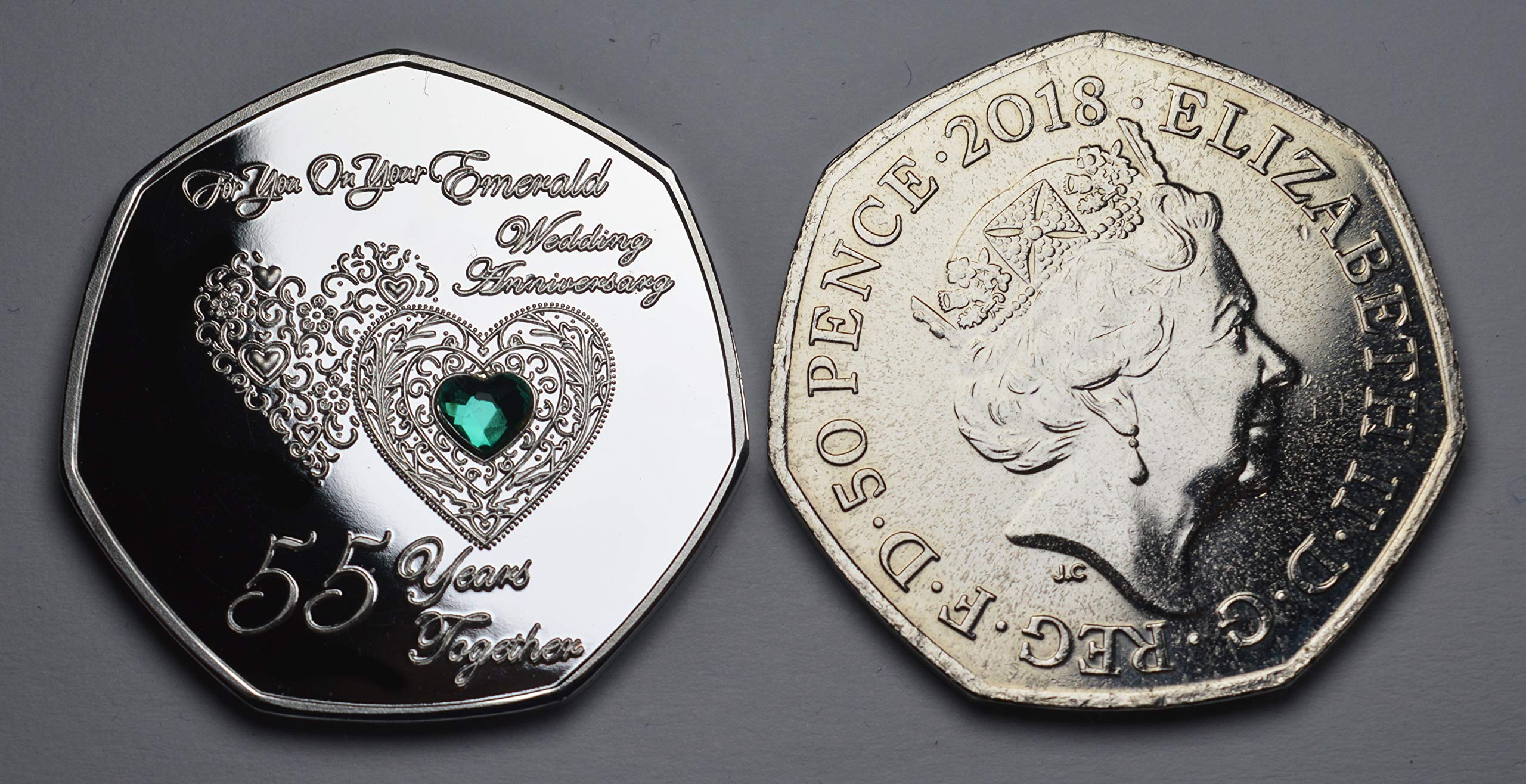 The Commemorative Coin Company 55th Emerald Wedding Anniversary Silver Commemorative Coin - .999 Silver Plated | 8g | 27mm Diameter 9