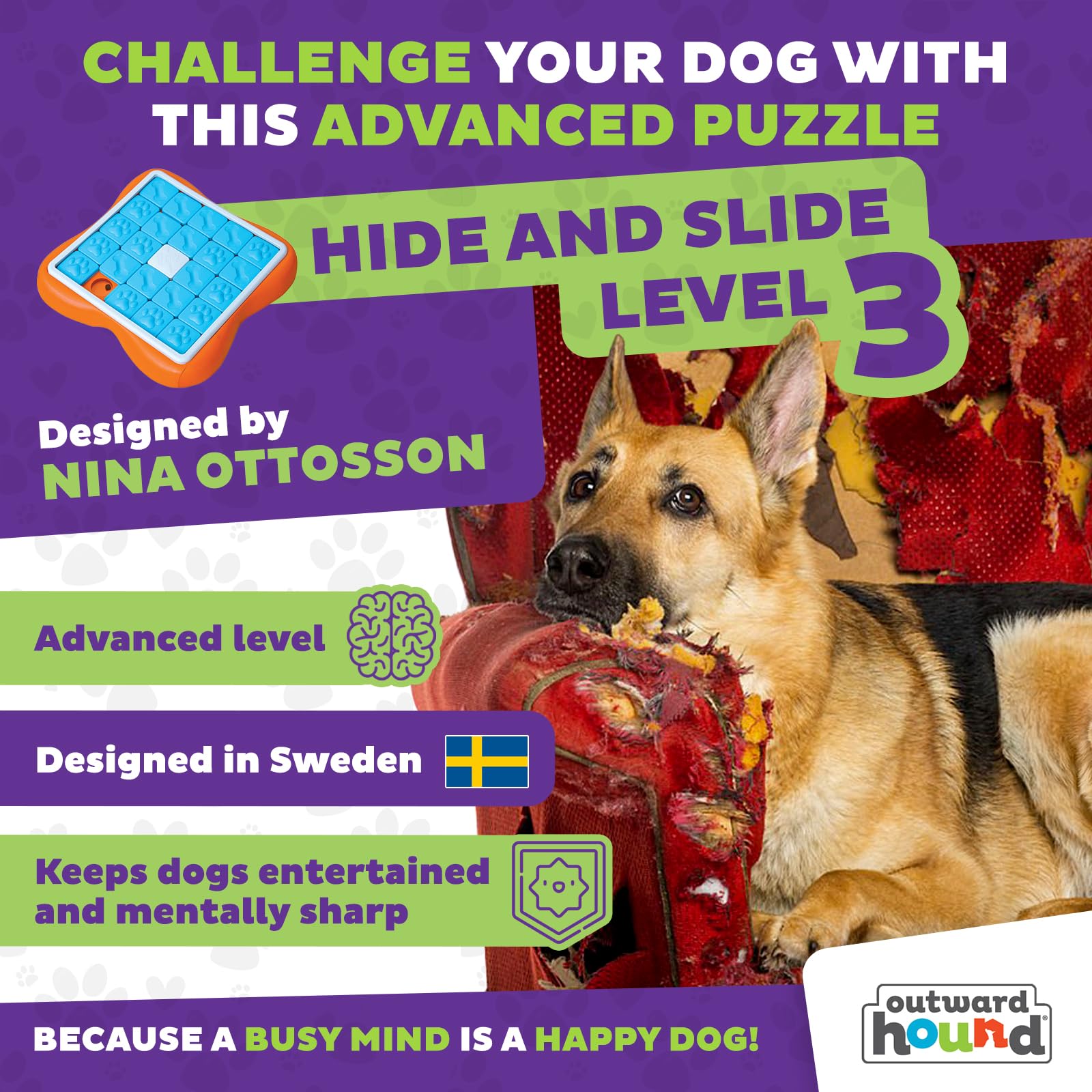 Outward Hound Nina Ottosson Challenge Slider Interactive Treat Puzzle Dog Toy | Level 3 | Large