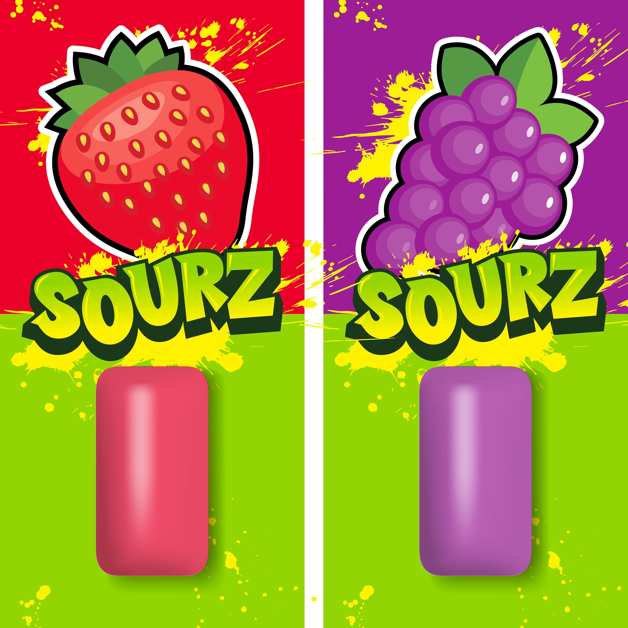 PUR Gum JUMBO SOURZ - Aspartame Free, Xylitol Sweetened Chewing Gum | Strawberry & Grape | 20 Count (Pack of 3)