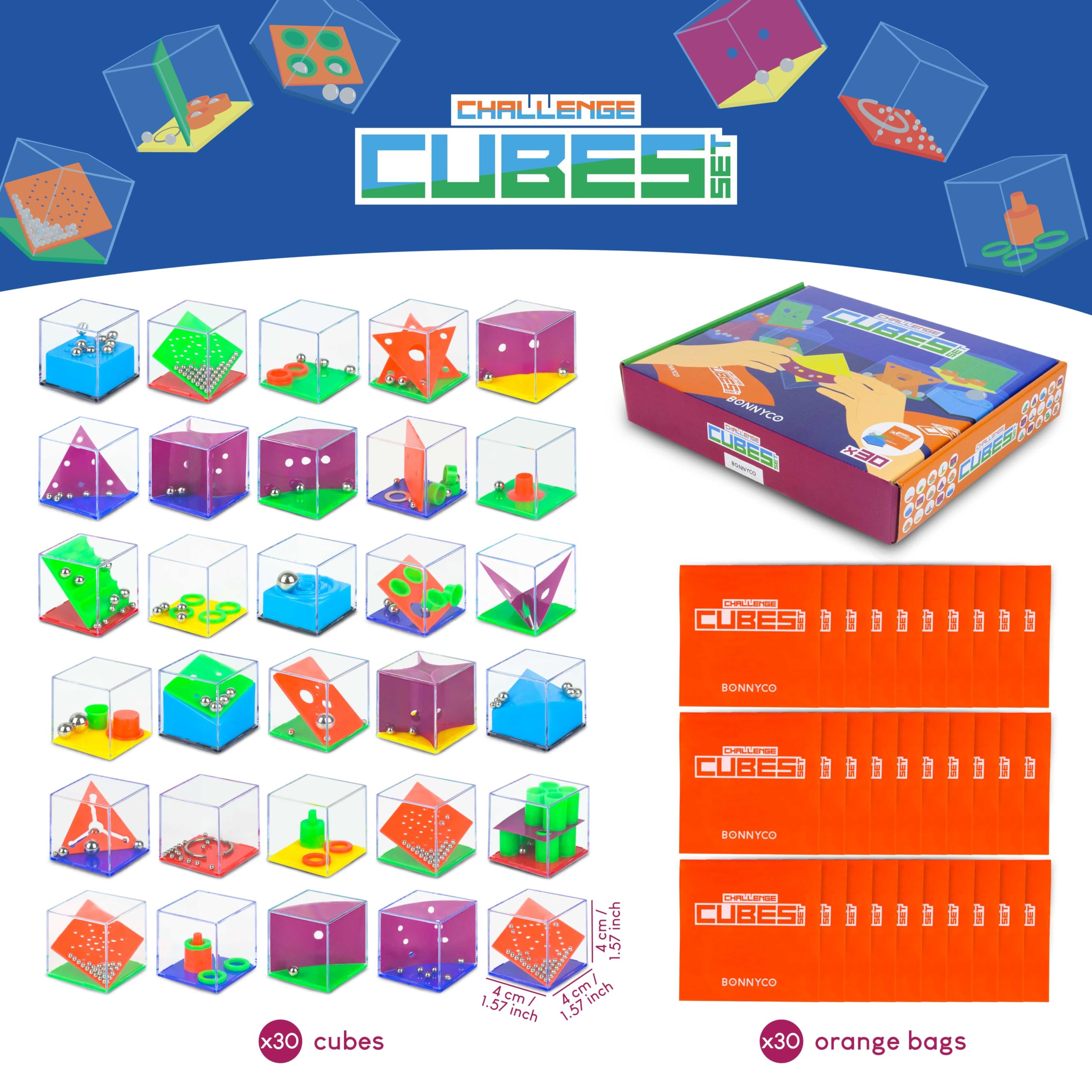 BONNYCO Challenge Cubes Party Bag Fillers for Kids Unisex Pack 30, Kids' Pa