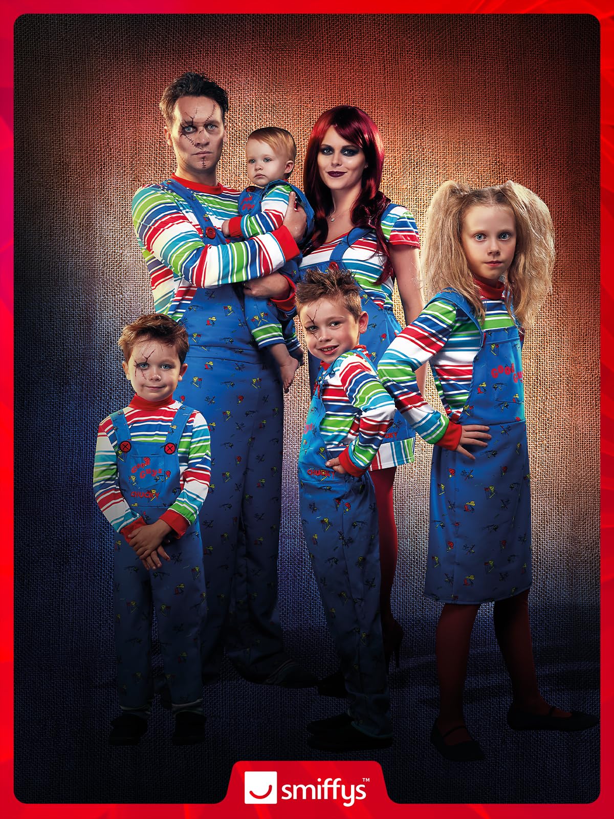 Smiffys Chucky Costume - Kids Blue Striped Top and Printed Dungarees 14