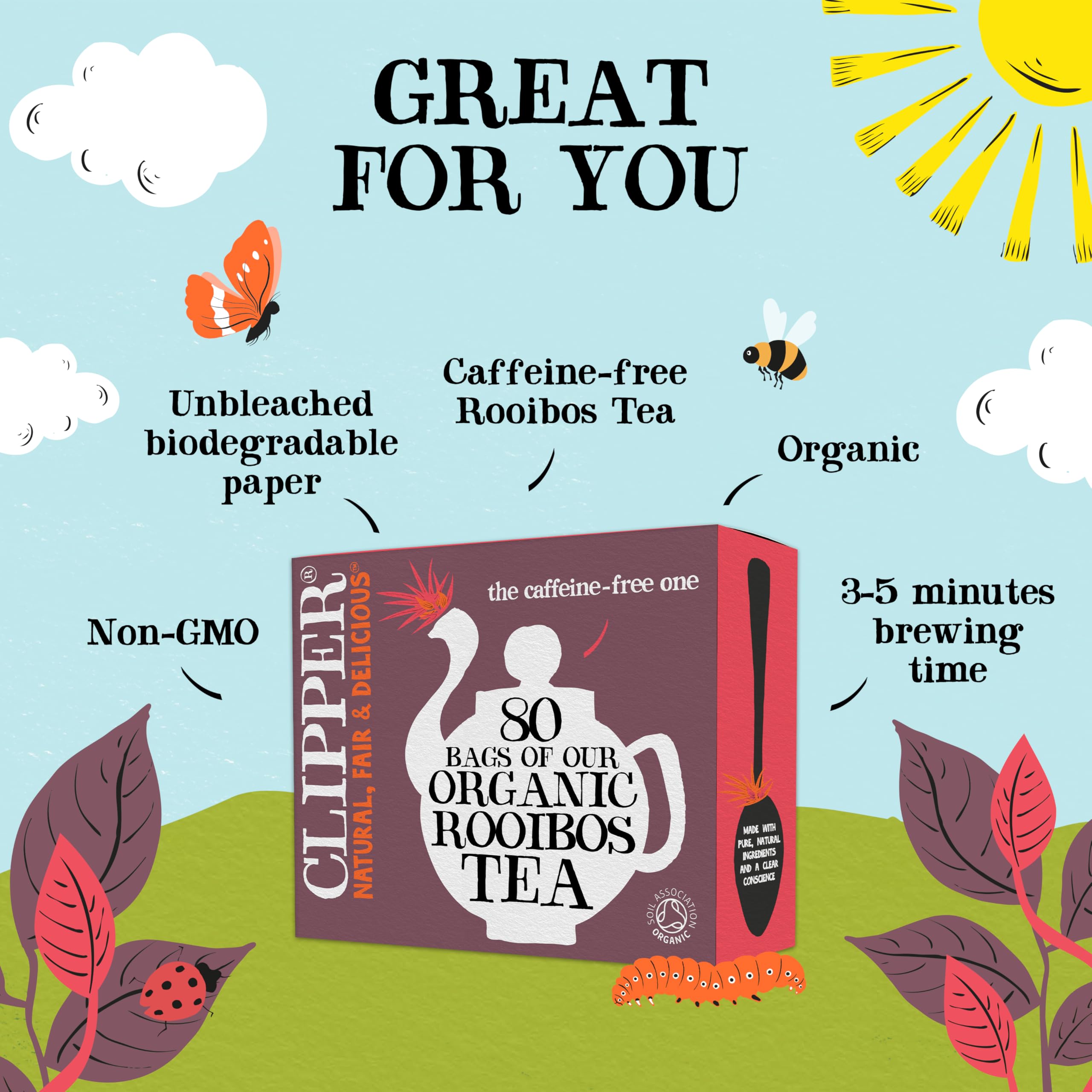 Clipper Organic Redbush Tea - 80 Caffeine Free Rooibos Teabags | 180g | Natural Antioxidants