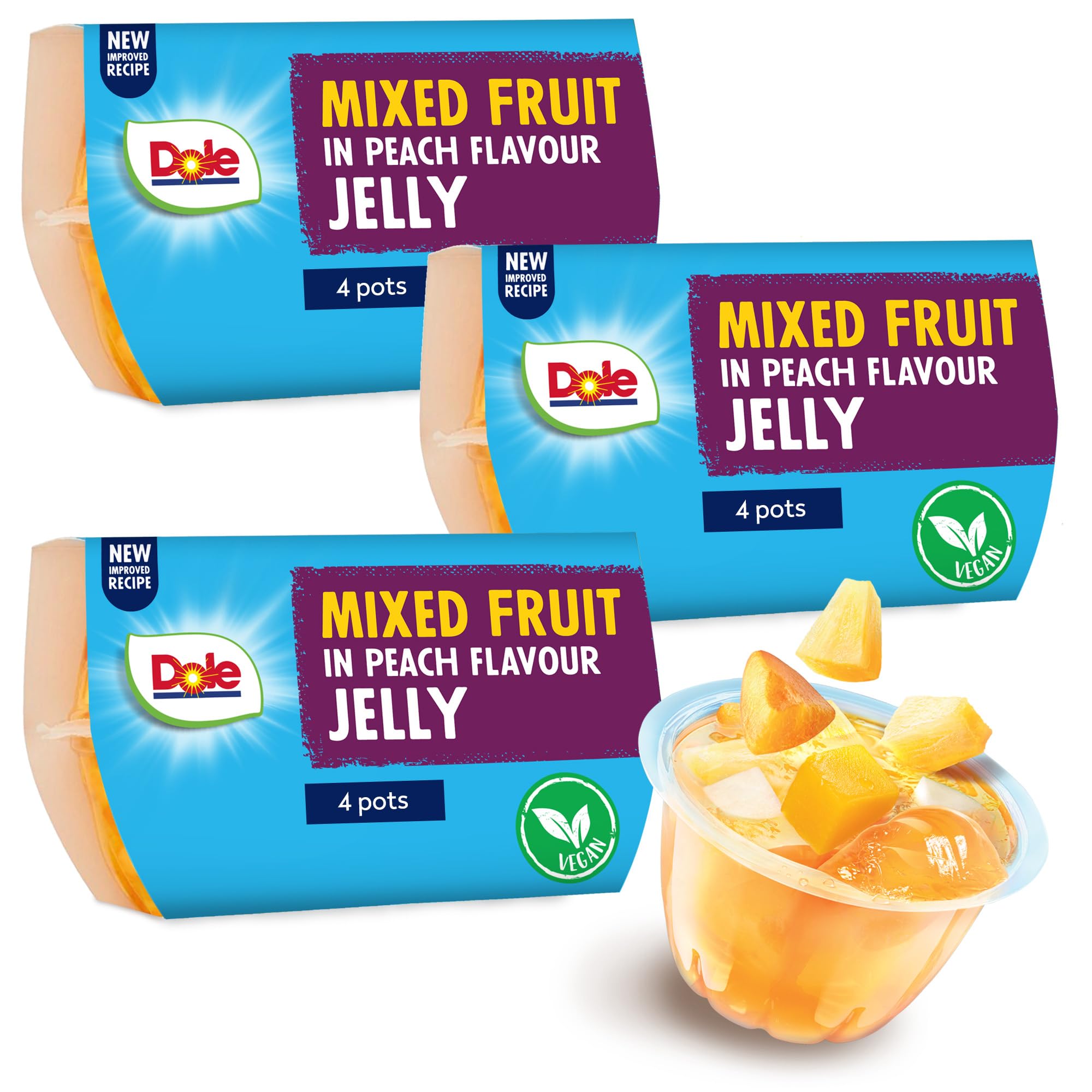 Dole Mixed Fruit In Peach Jelly - 12 Pack (3 x 4 Pots) | 100% Natural Fruit | Fat-Free
